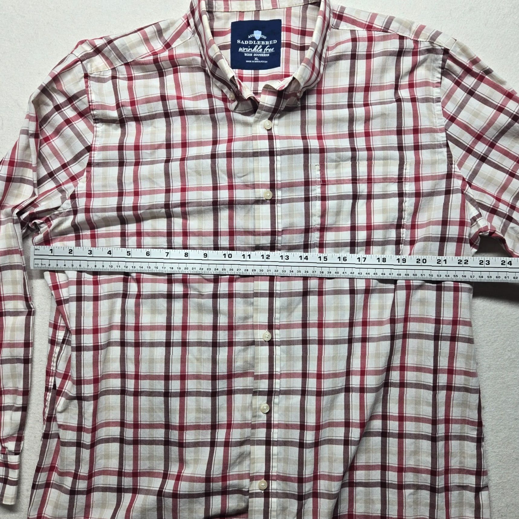 Born Saddlebred Shirt Men XL Tan Red Plaid Wrinkle Free Long Sleeve Button-Up Multicolor Casual Western Southern Vacation Size US XL / EU 56 / 4 - 4 Thumbnail