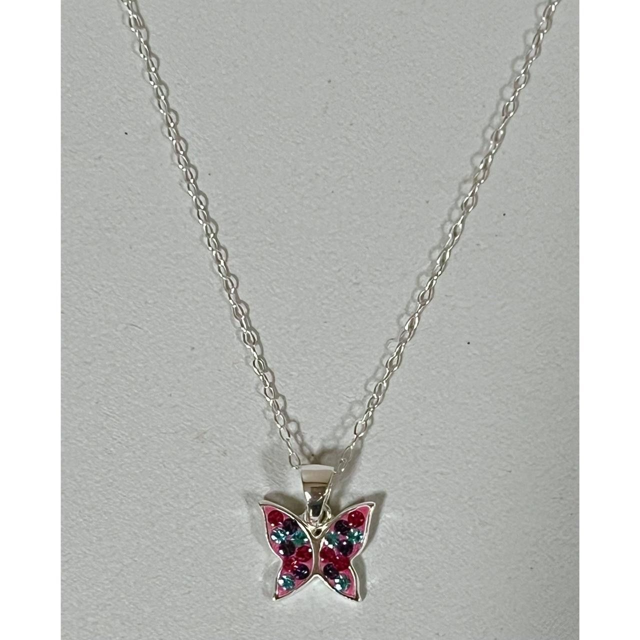 Jewelry × Vintage Silver Butterfly Gem Diamond Charm Necklace Choker Jewelry 🦋 Size ONE SIZE - 2 Thumbnail