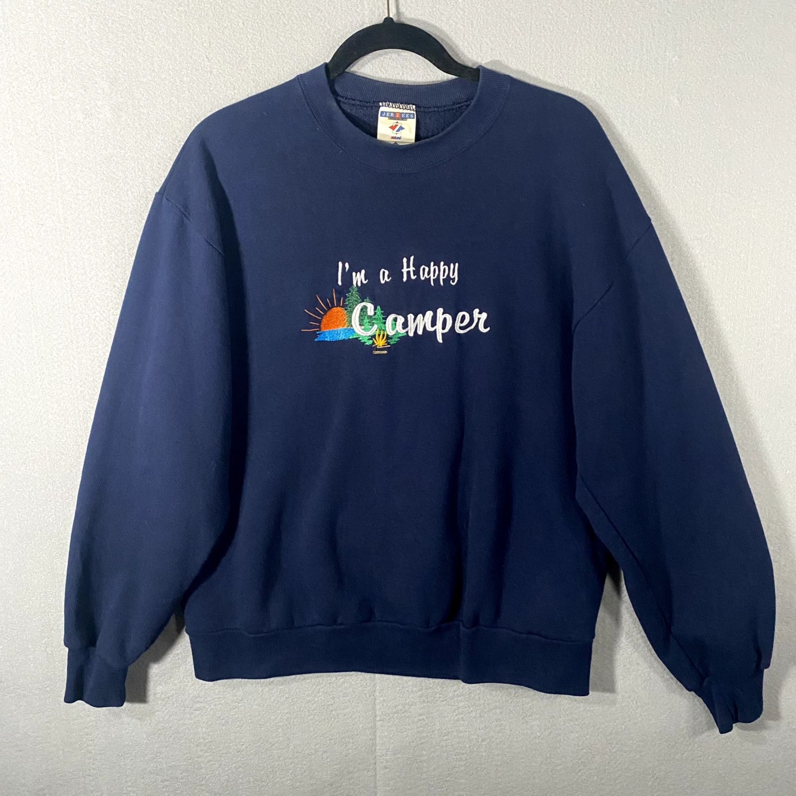 Jerzees Vintage I'm A Happy Camper Pullover Sweatshirt USA Large Size US L / EU 52-54 / 3 - 1 Thumbnail