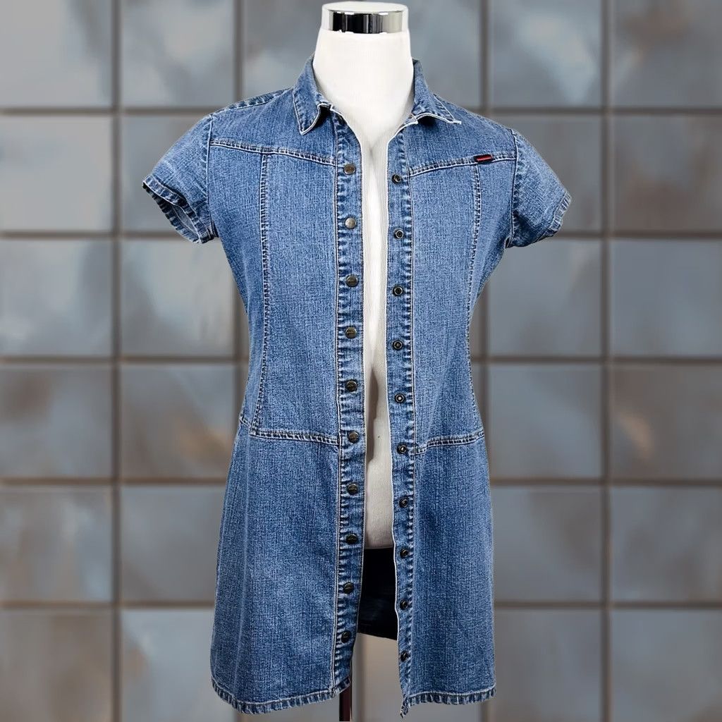 Fubu FUBU Denim Dress Blue 100% Cotton Knee Length Snap Front Collared Shirt Dress Women Size 12 Size XL / US 12-14 / IT 48-50 - 1 Thumbnail
