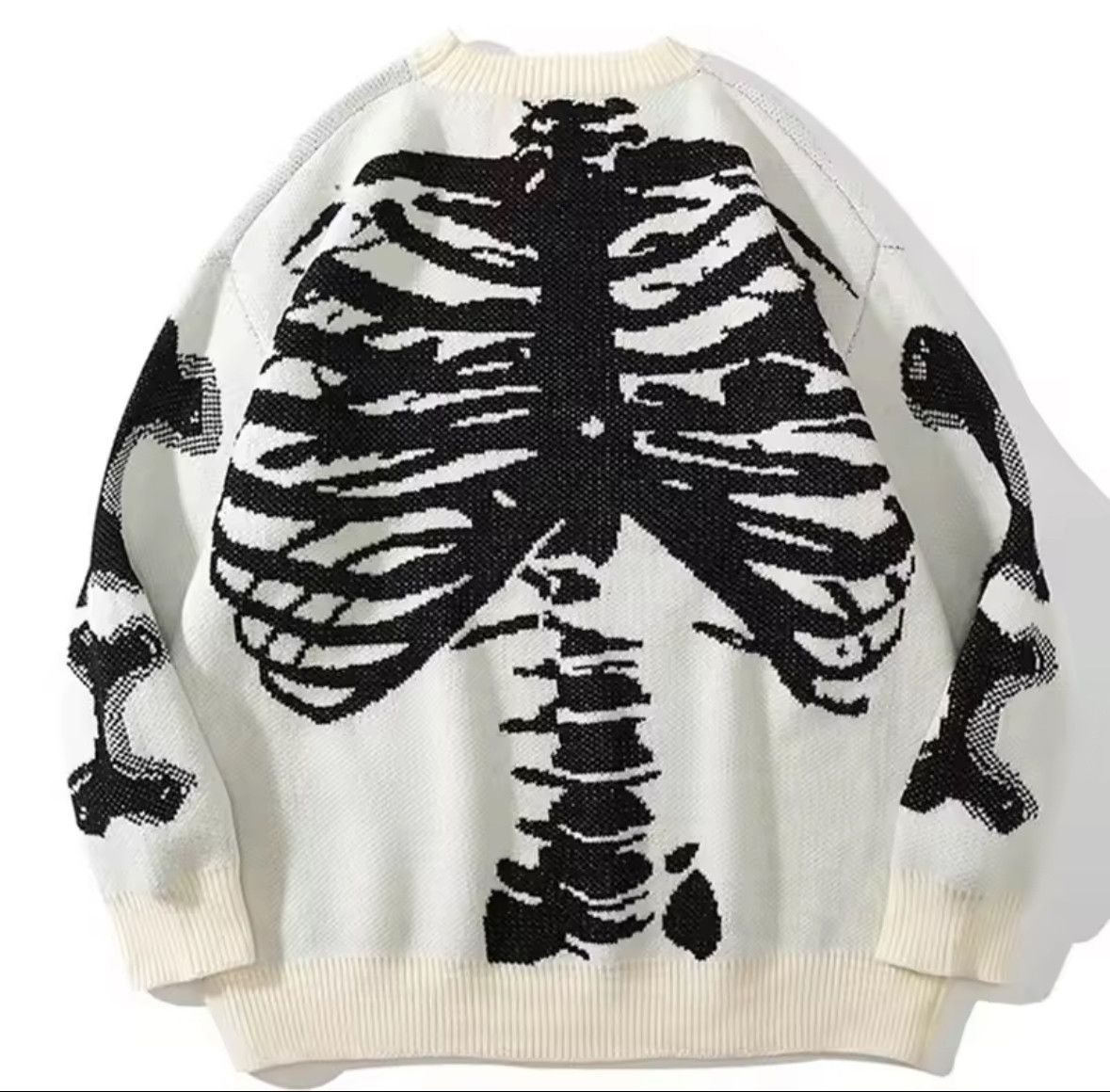 Japanese Brand Street Retro Bone Skeleton Sweater Jacquard Knit Sweatshirt Size US XL / EU 56 / 4 - 1 Thumbnail