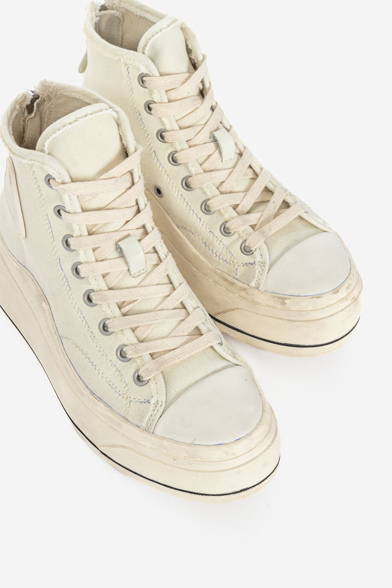 R13 R13 Kurt Ecru Canvas Lace-Up Platform High-Top Sneakers Size US 7 / IT 37 - 6 Thumbnail