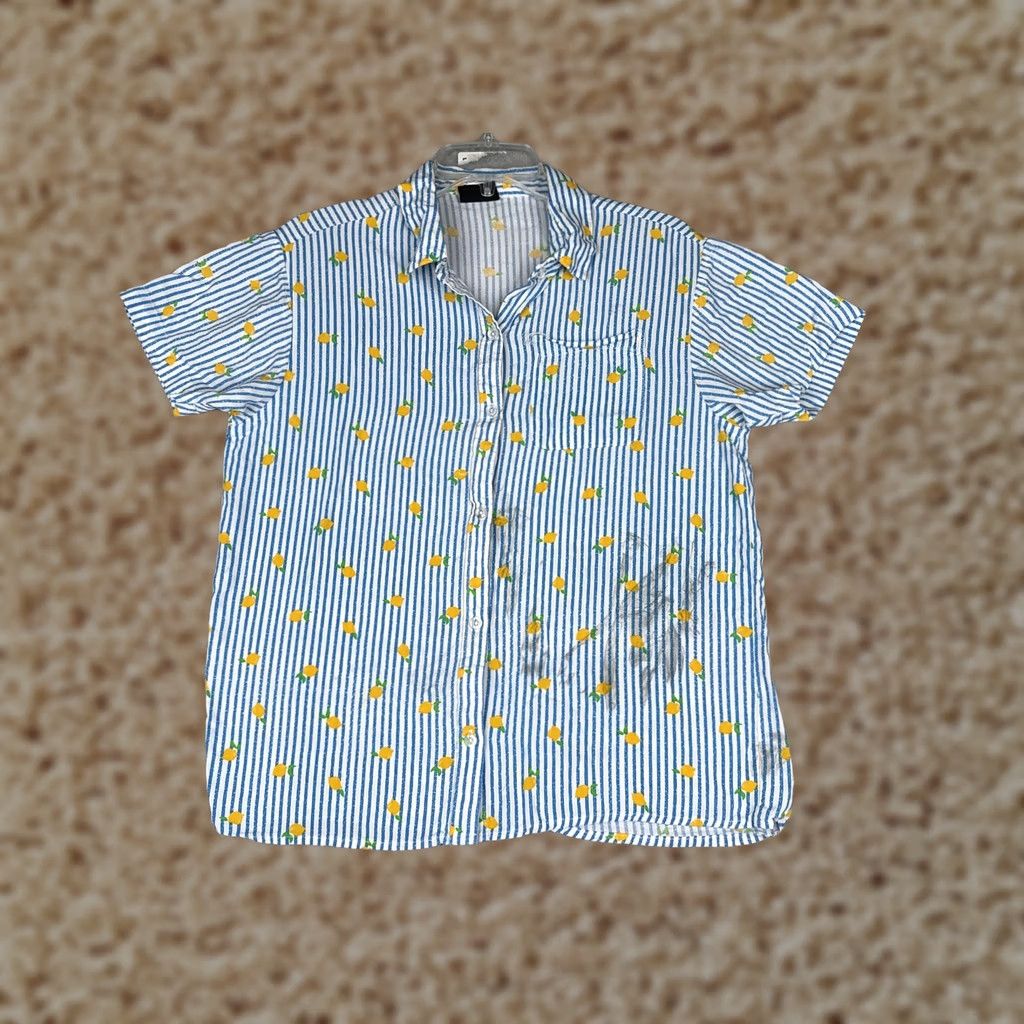 Empyre Empyre Teens Medium Multicolor Short Sleeve Button-Up Shirt Lemon Print Striped Lightweight Casual Size M / US 6-8 / IT 42-44 - 1 Thumbnail