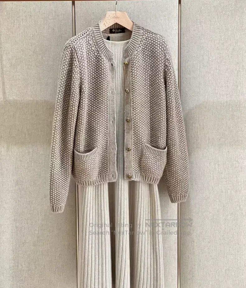 Loro Piana Loro Piana Khaki Coarse Knit Cashmere Cardigan Size XS / US 0-2 / IT 36-38 - 1 Thumbnail