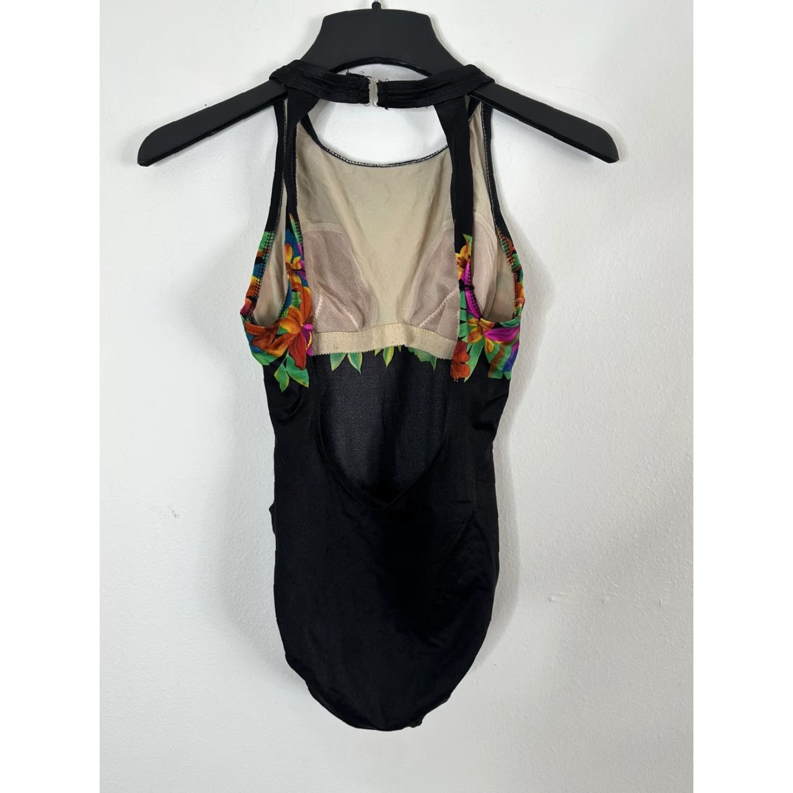 Vintage VINTAGE 90s One Piece Swimsuit Women’s 10 Medium S2S Floral High Neck Black Two Piece Set Size ONE SIZE - 2 Thumbnail