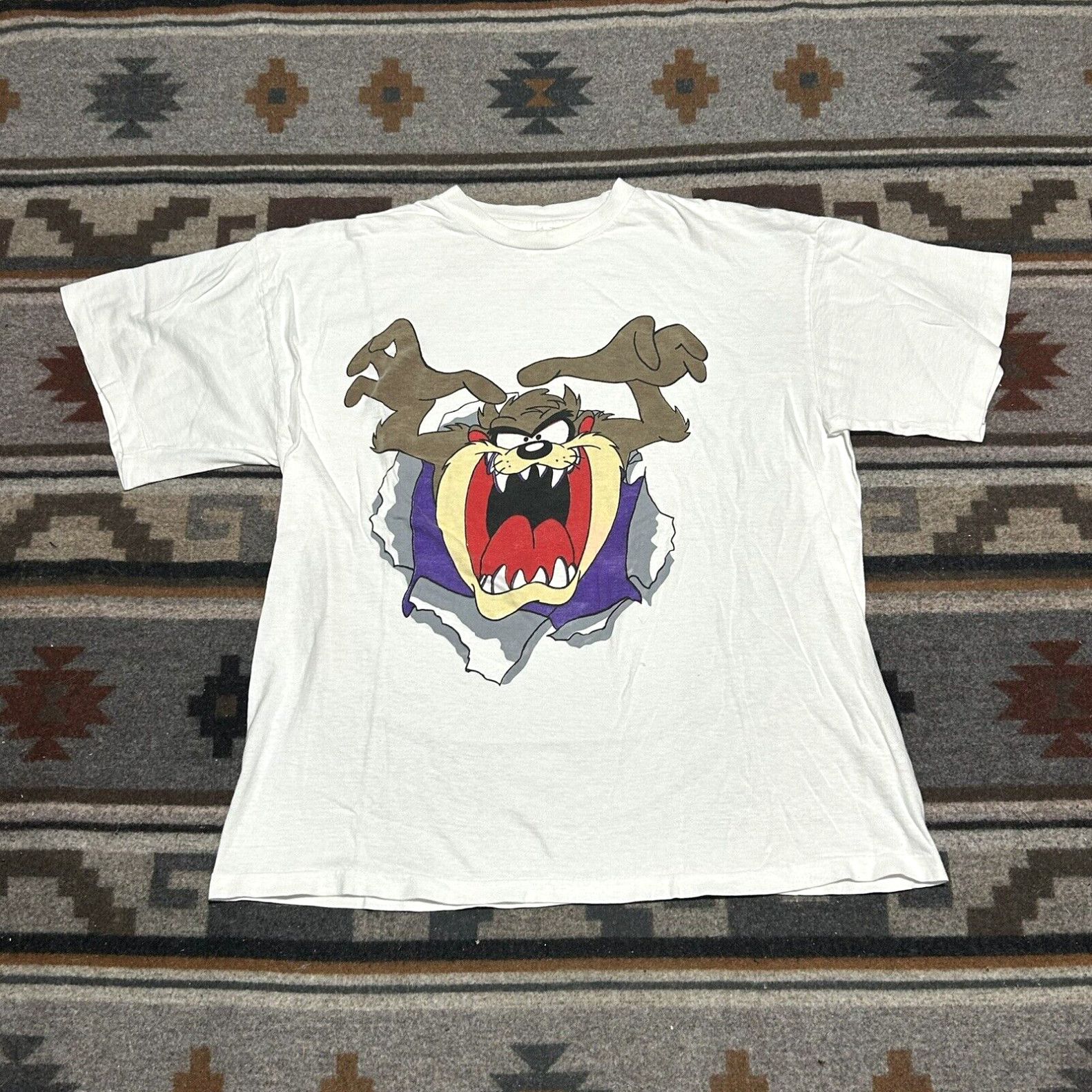 image of Vintage Looney Tunes Taz T-Shirt Adult Size XL Single Stitch White 90S, Men's