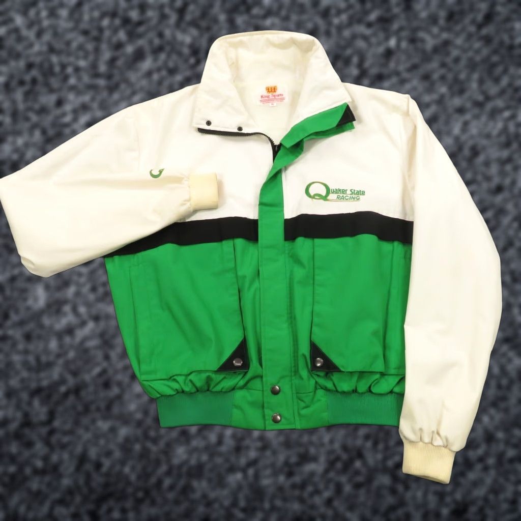 Vintage VINTAGE King Sports Racing Jacket Mens XL Green Bomber Windbreaker 80s/90s USA Cars Size US XL / EU 56 / 4 - 1 Thumbnail