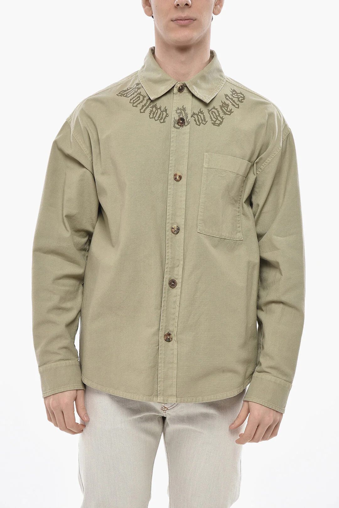 Palm Angels og1mm0226 Denim Overshirt in Beige Size US S / EU 44-46 / 1 - 1 Thumbnail