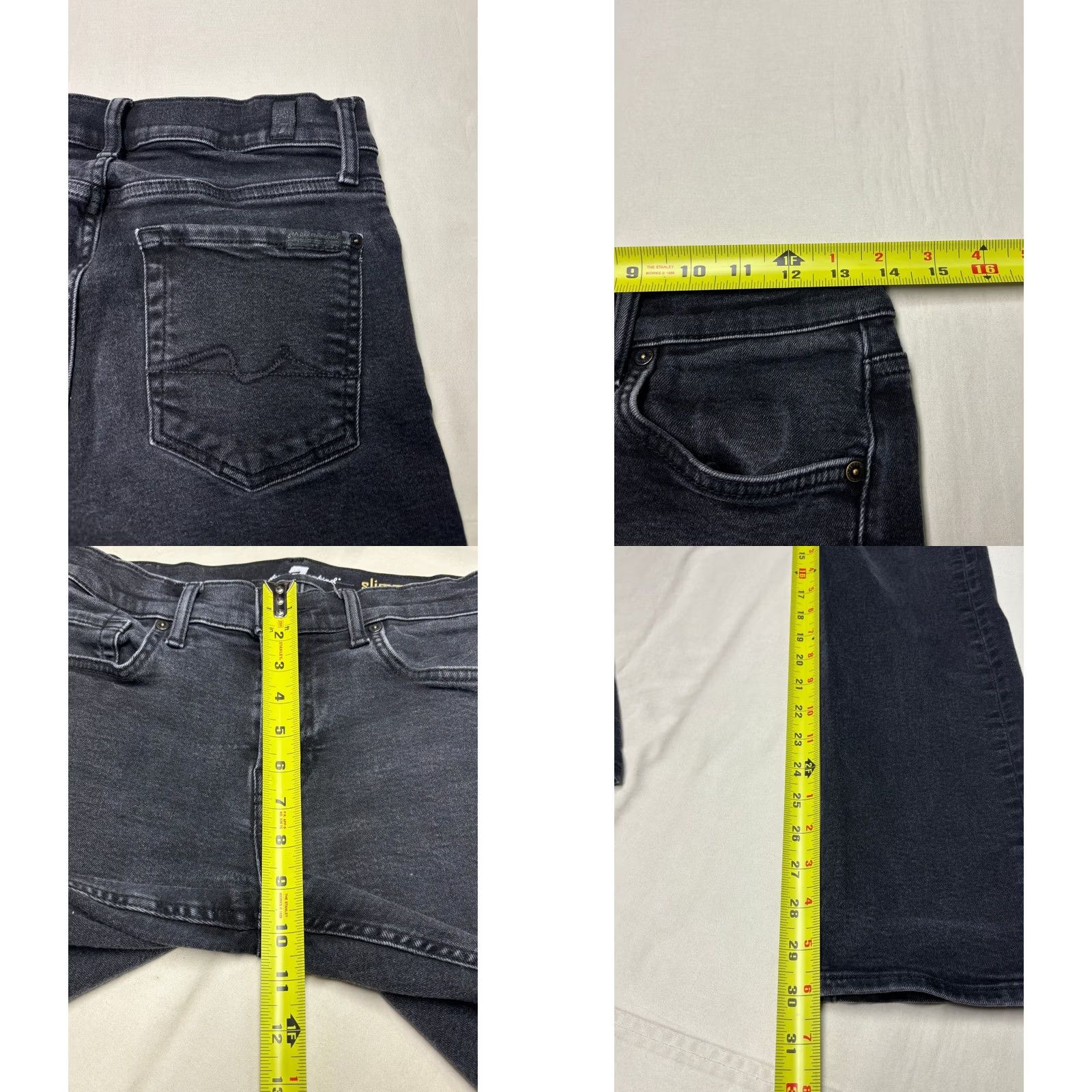7 For All Mankind 7 For All Mankind Slimmy Jeans Mens 29X30 Black Stretch Denim Slim Fit 5-Pocket Jeans Size US 29 - 8 Thumbnail