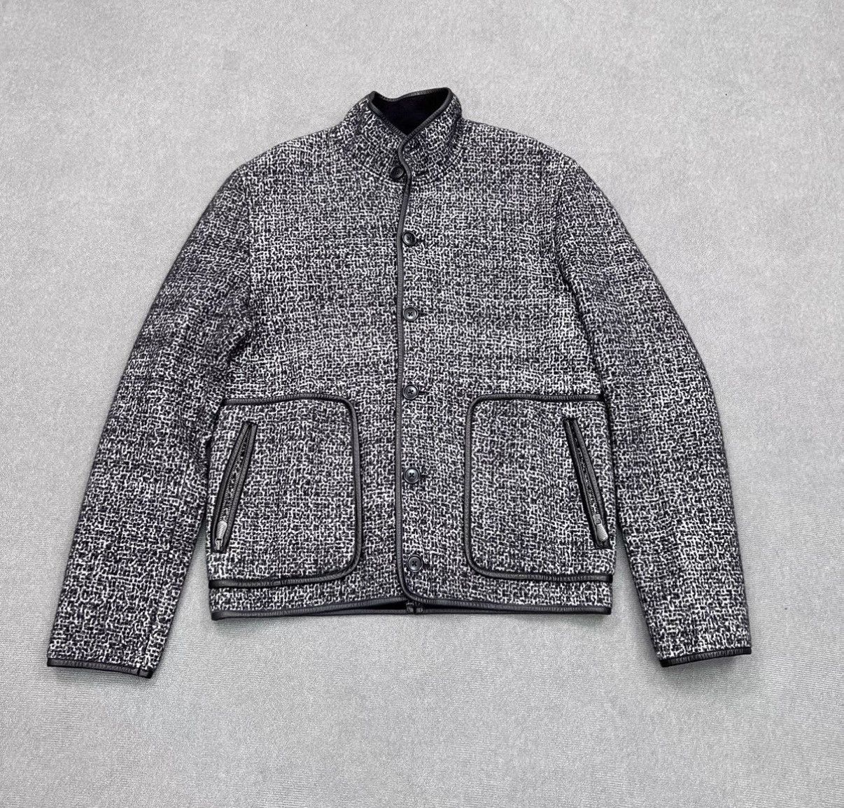Bottega Veneta Bottega Veneta Houndstooth Wool & Leather Trim Jacket Size US M / EU 48-50 / 2 - 1 Thumbnail
