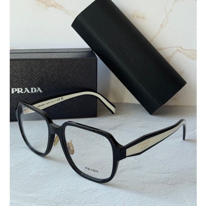 Prada NEW Prada PR B07VD Black White Eyeglasses Frames Size ONE SIZE - 1 Thumbnail