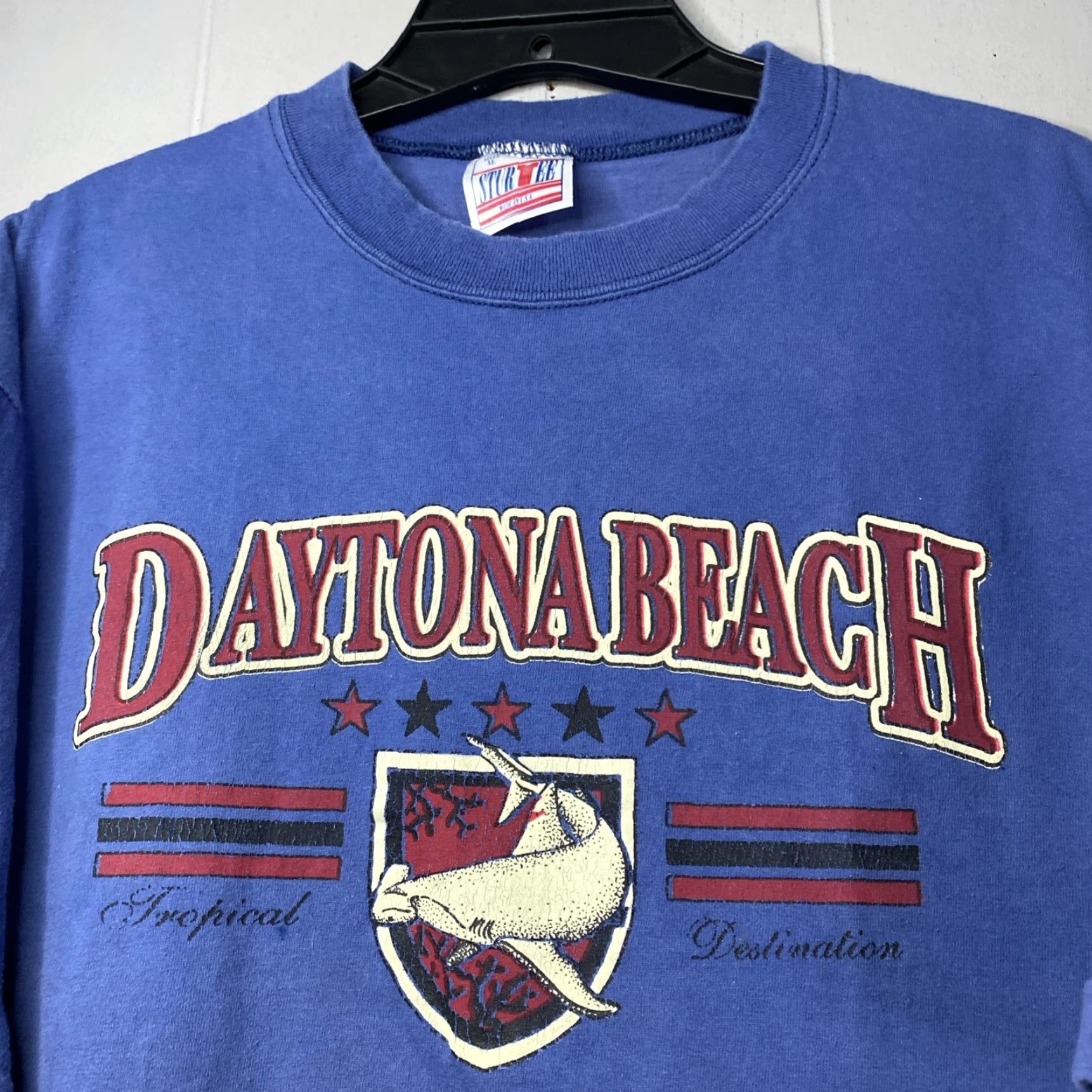 Vintage VINTAGE Dayt ona Beach Florida Stur Tee T Shirt 80s Single Stitch Unisex Adult XL Blue Shark Puff Print 1980s Sportswear/Beach Mens Womens Girls Boys Size US XL / EU 56 / 4 - 3 Thumbnail