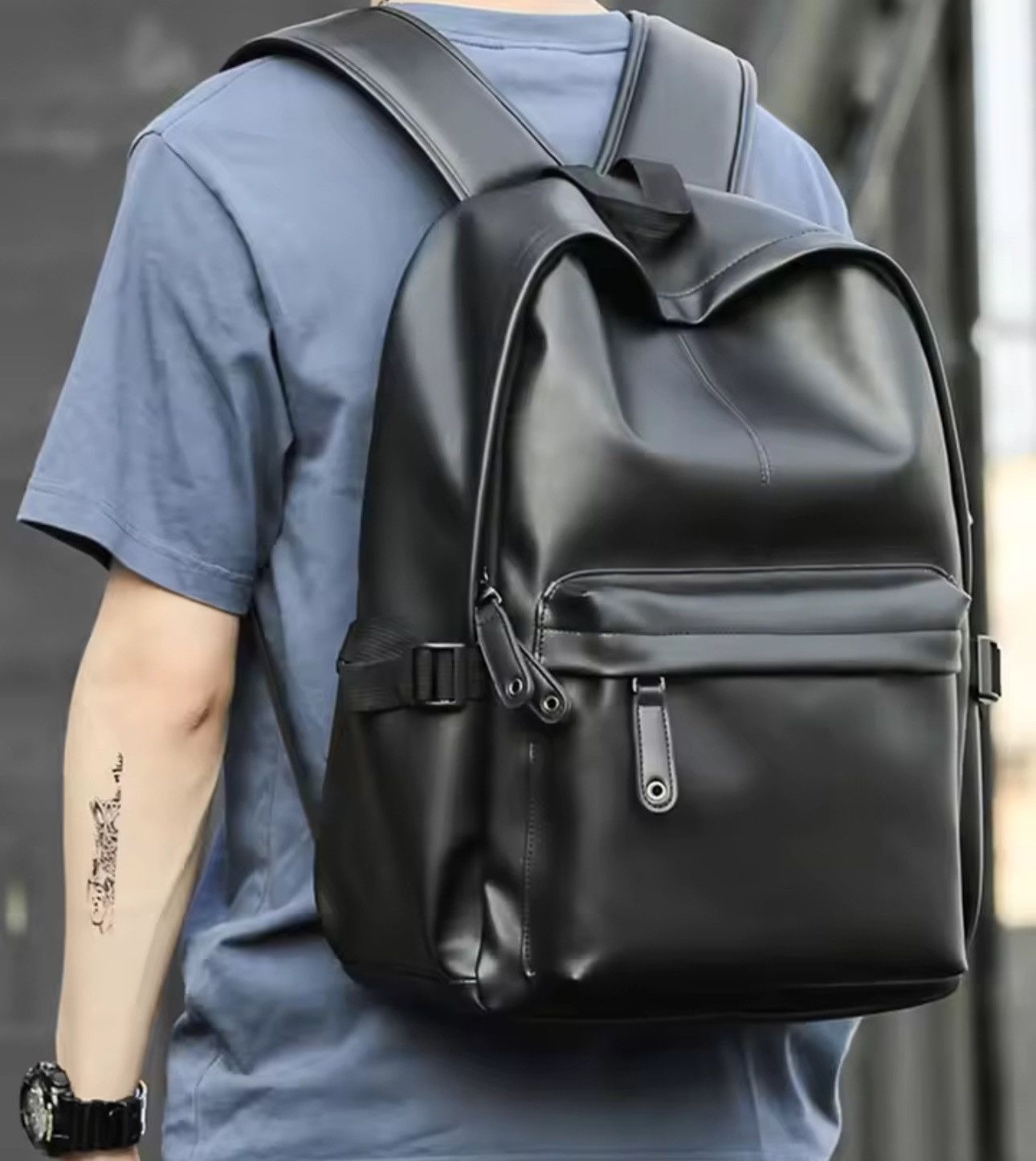Casual PU Leather School Student Basic Waterproof Backpack