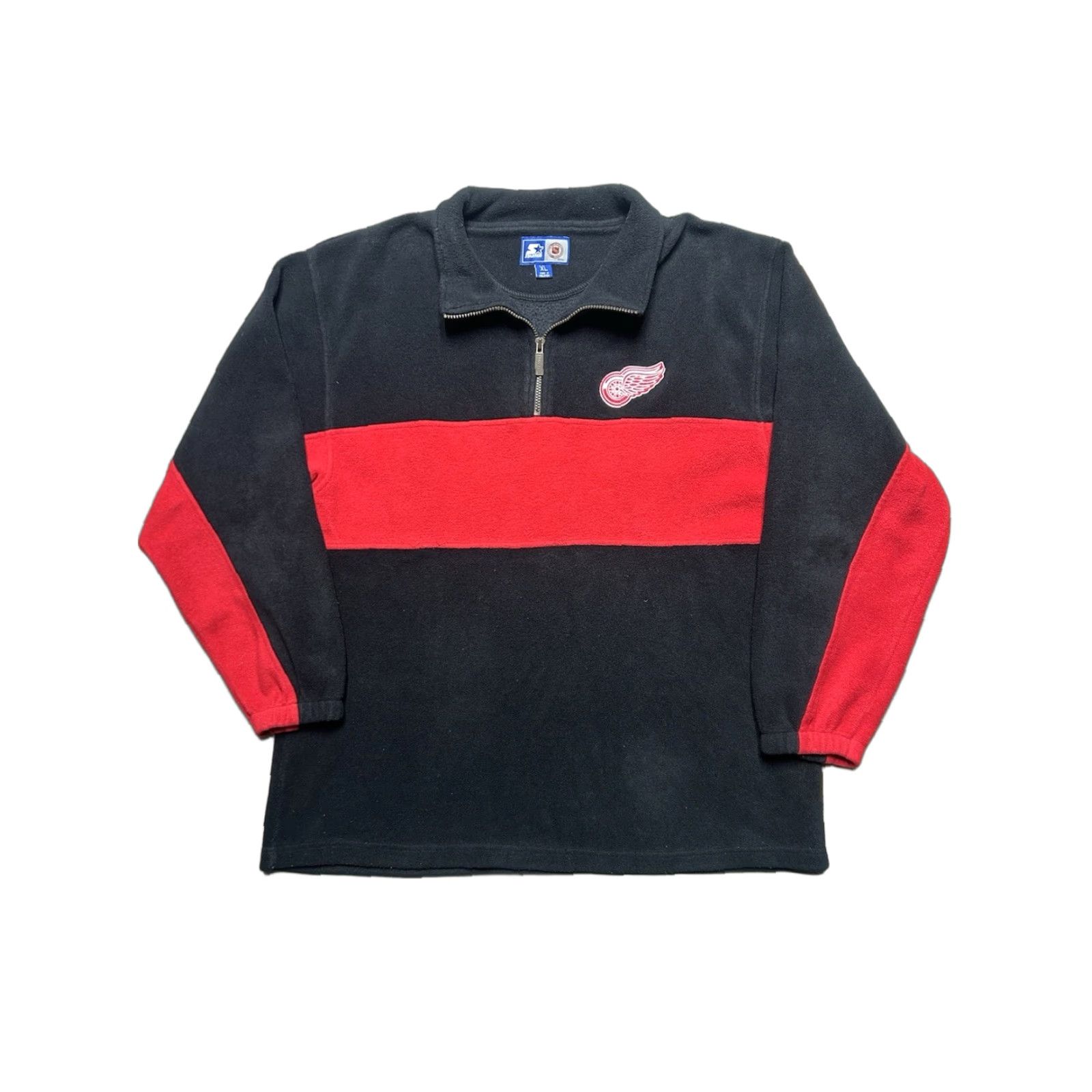 VINTAGE Starter Jacket Detroit Red Wings 1/4 Zip Fleece Pullover NHL Hockey XL Men