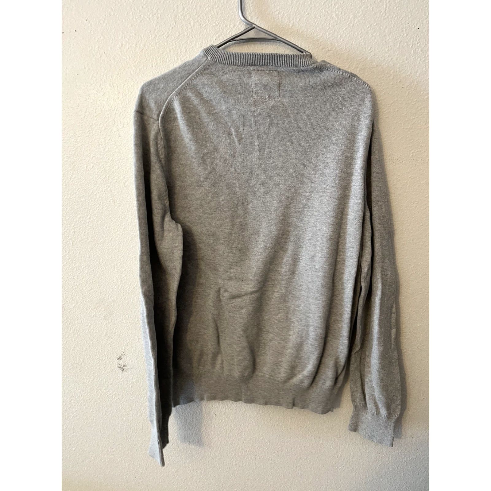 Express Express Mens Size Large V-Neck Sweater Pullover Charcoal Gray Knit Cotton Size US L / EU 52-54 / 3 - 2 Thumbnail