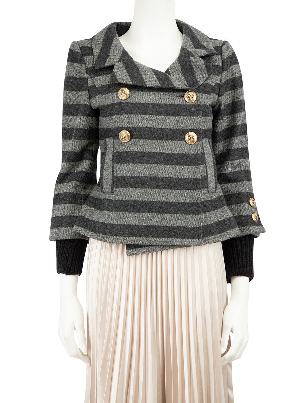 image of Smythe Grey Stripe Double-Breasted Blazer, Women's (Size Medium)