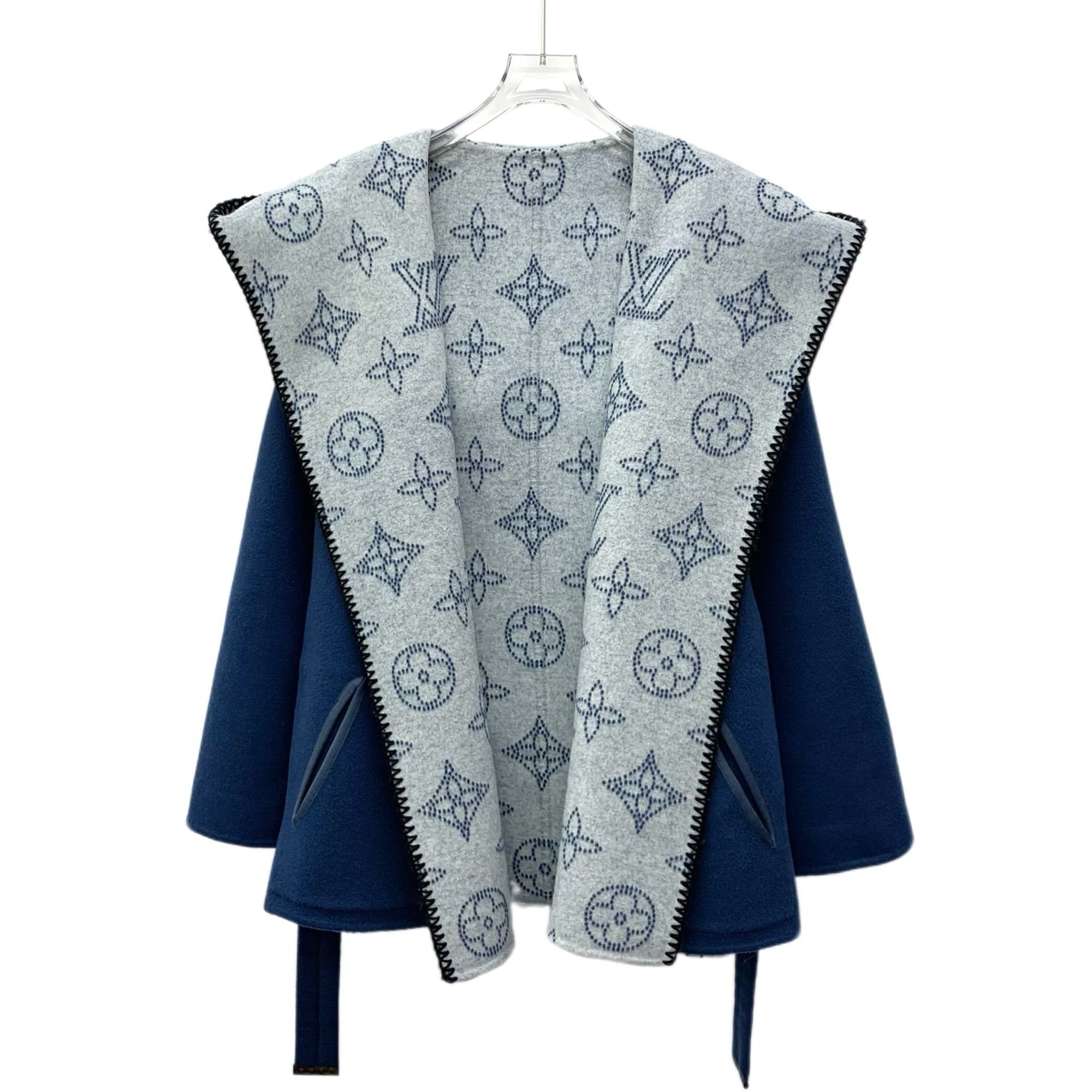 Louis Vuitton Louis Vuitton Womens Reversible Wool Hooded Belt Coat Blue L Size XS / US 0-2 / IT 36-38 - 1 Thumbnail