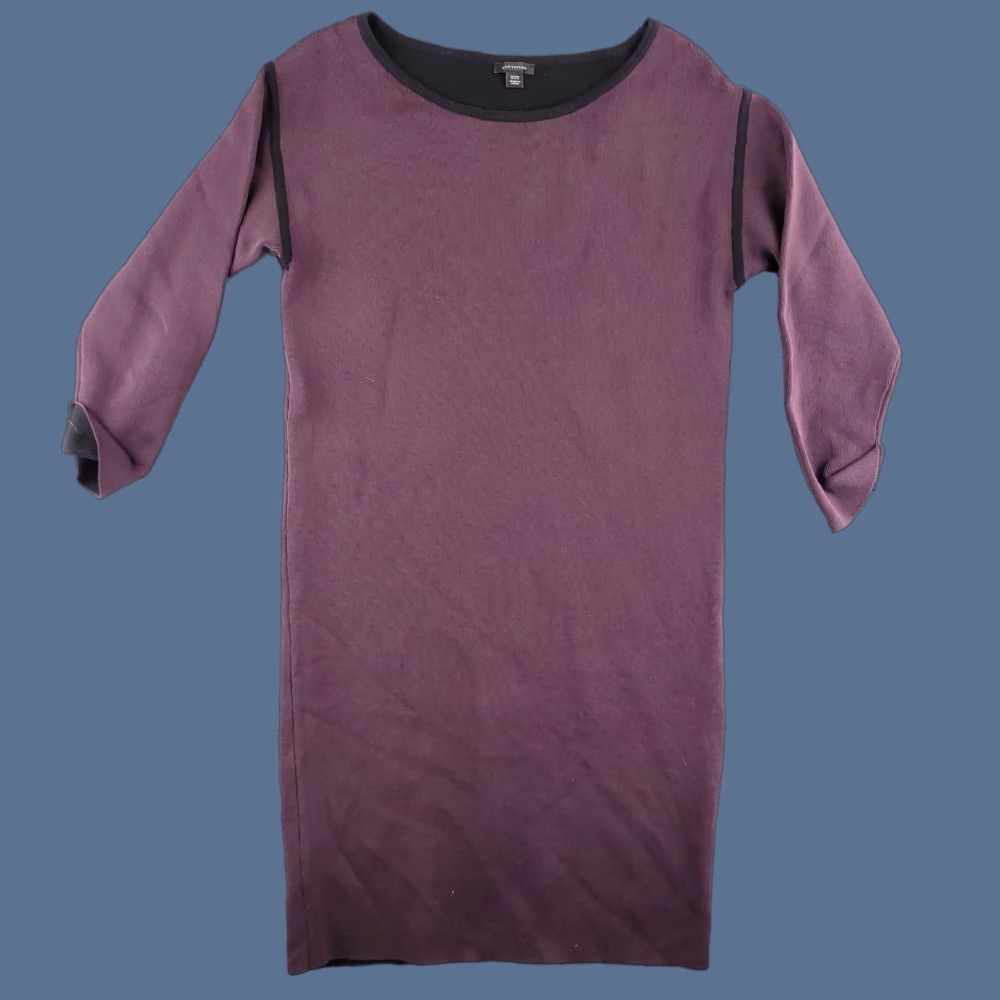 Ann Taylor Ann Taylor Dress Womens XST Tall Purple Stretch Sheath Midi Rayon Blend Sleeves 3/4 Sleeve Violet Pattern Solid Vintage No Size XS / US 0-2 / IT 36-38 - 1 Thumbnail