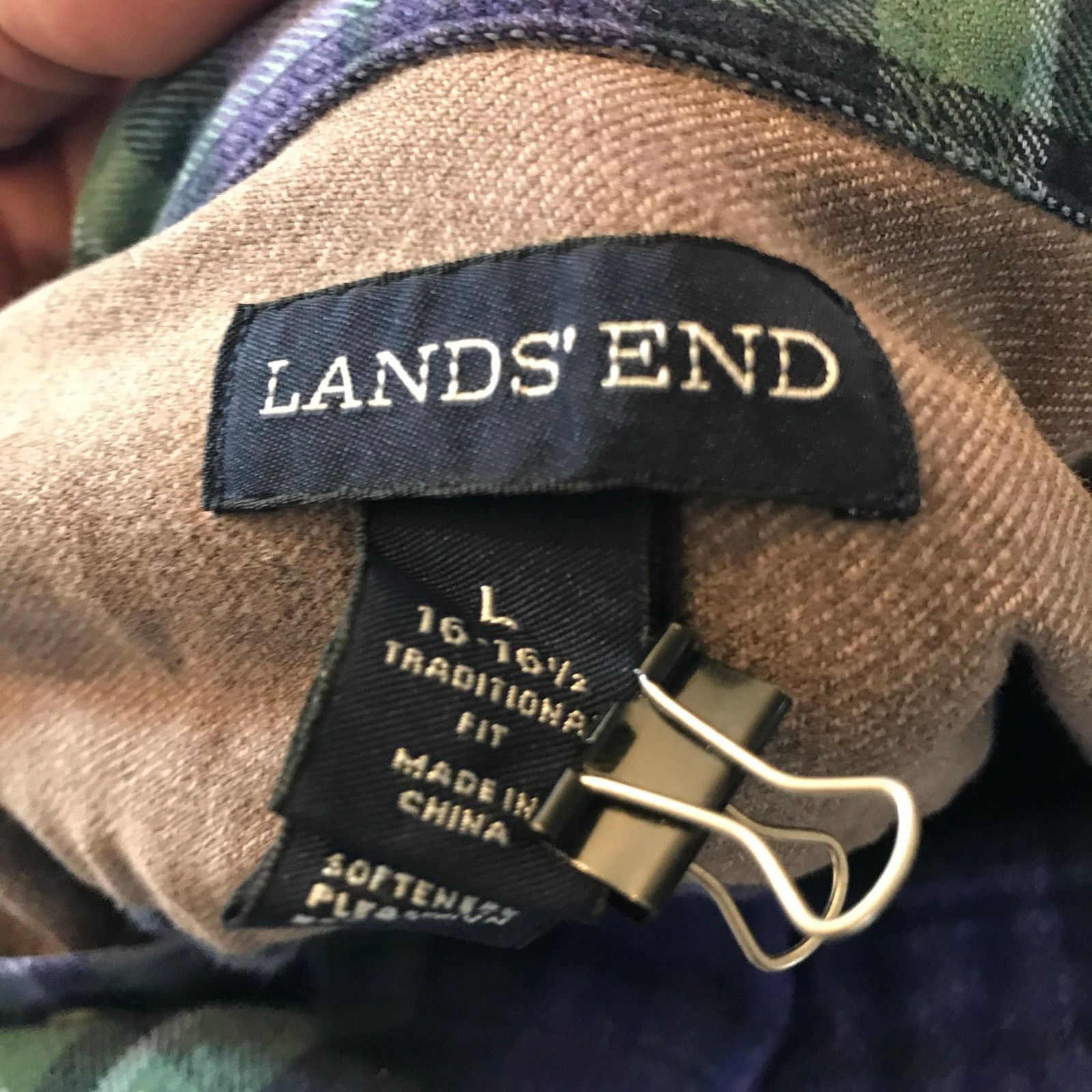 Lands' End LANDS’ END Plaid Shirt Men’s L 16- 161/2 LS Traditional Fit Size US L / EU 52-54 / 3 - 5 Thumbnail