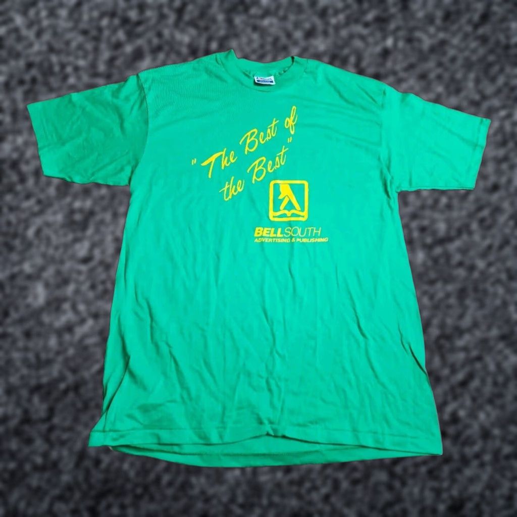 Hanes Vintage Bell South Mens XL T-Shirt 1980s Cotton Blend Green Graphic Crew Neck Short Sleeve Size US XL / EU 56 / 4 - 1 Thumbnail