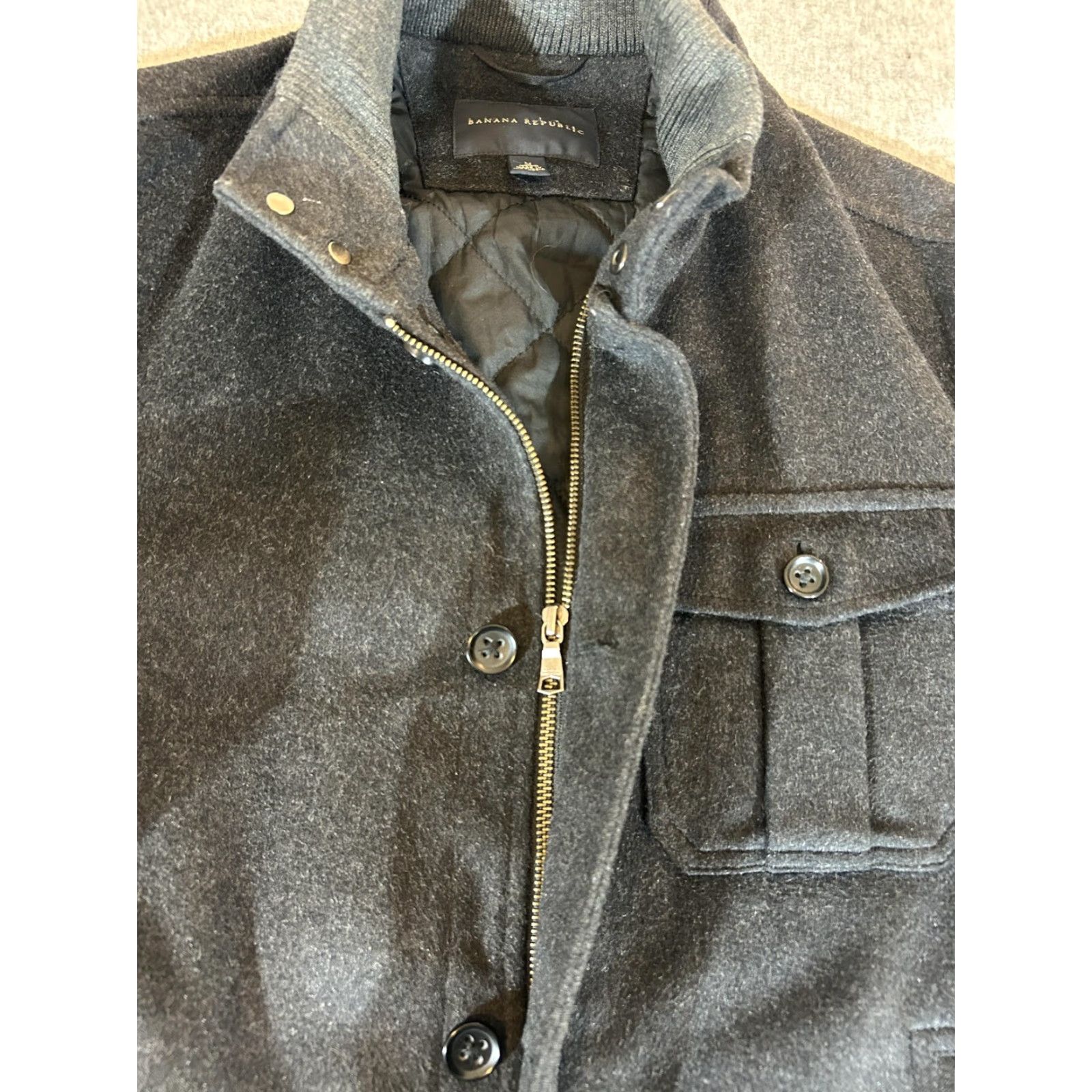 Banana Republic Banana Republic Jacket Mens M Gray Bomber Wool Full Zip Insulated Knit Collar Pockets Button Size US M / EU 48-50 / 2 - 4 Thumbnail
