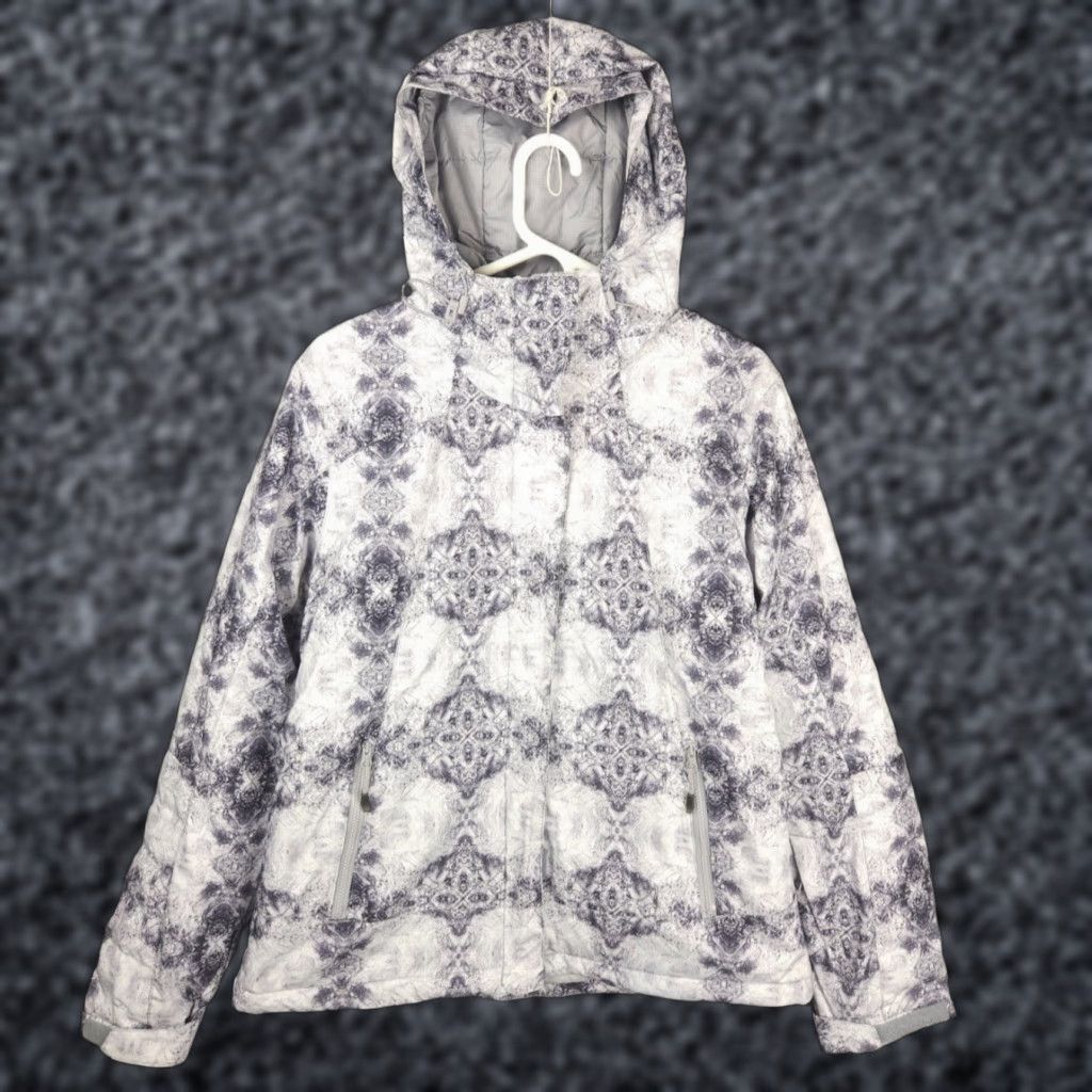 Vintage Columbia Snow Gem Jacket Women's Large Gray Abstract AOP Omni Heat Puffer Size L / US 10 / IT 46 - 1 Thumbnail