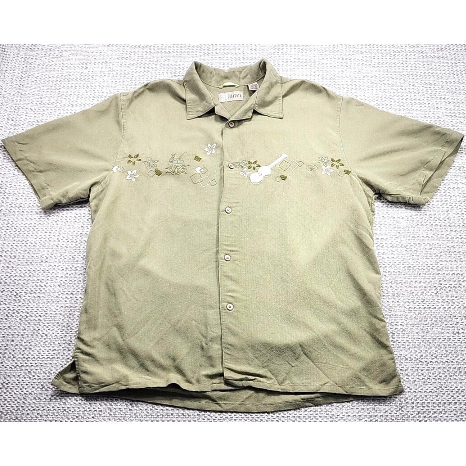 Cubavera VINTAGE Cubavera Shirt, Button-Up, Large, Rayon Blend, Bowling Camp, Y2K, Embroidered Guitar, Green, Short Sleeve, Casual, Men, Regular Fit Size US L / EU 52-54 / 3 - 2 Thumbnail
