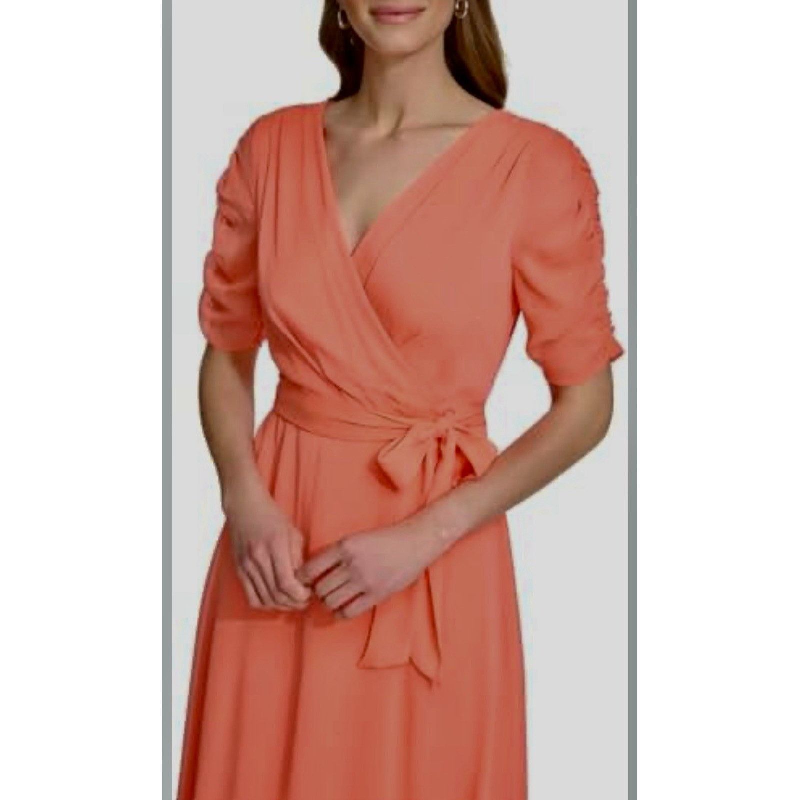 DKNY DKNY Women's Coral Wrap Dress with Ruched Sleeves Size 4 Size S / US 4 / IT 40 - 2 Thumbnail