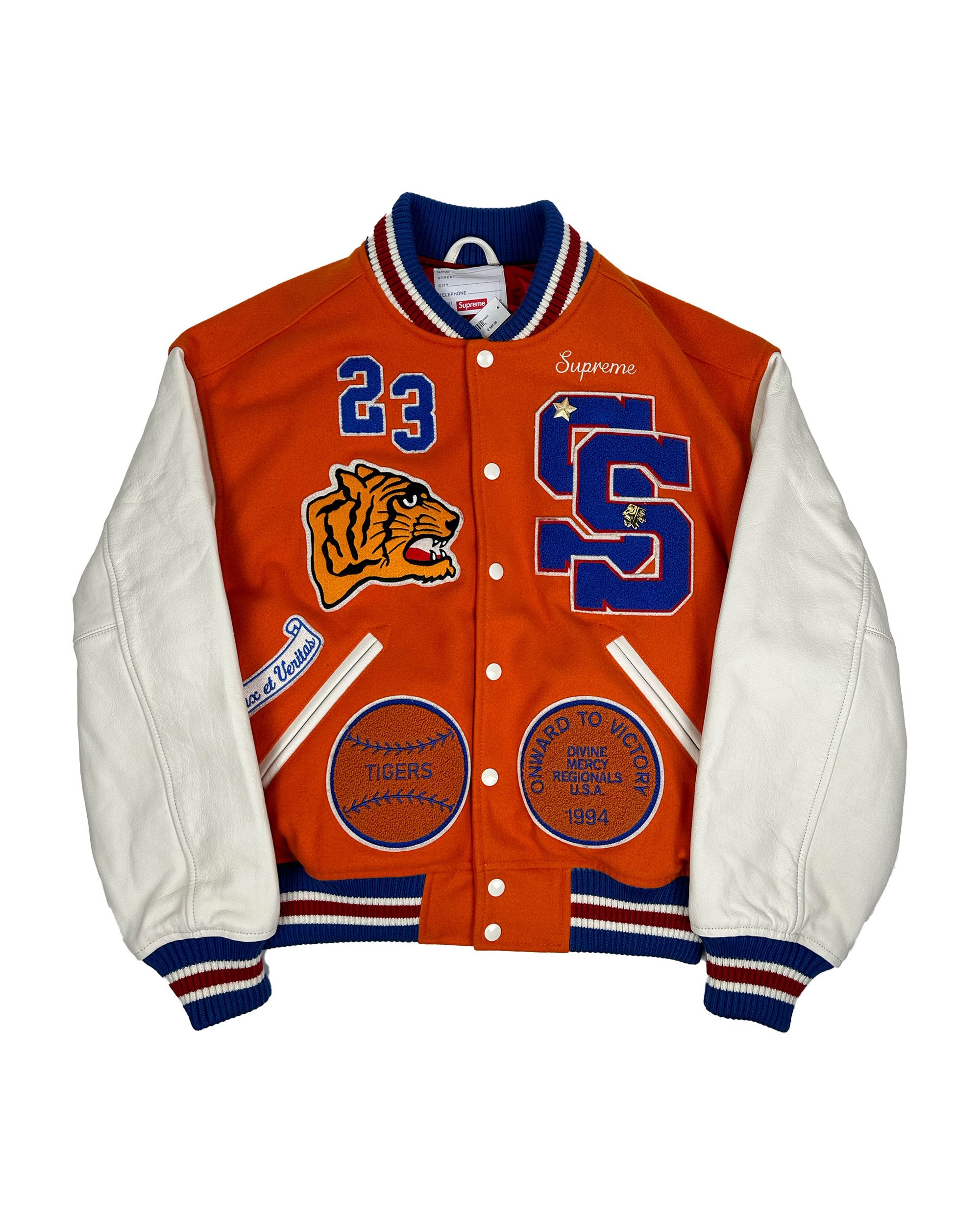 Image of Supreme Fw23 Tiger Varsity Jacket in Orange, Men's (Size Small)