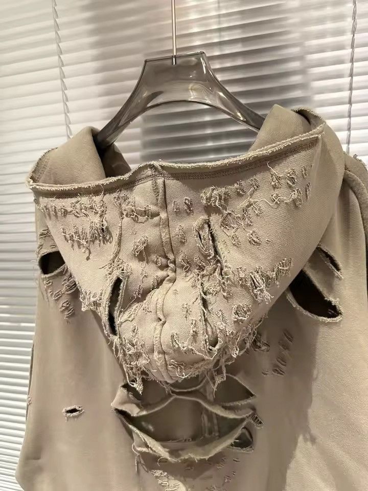 Other Distressed Loose Zipper Washed Hip Hop Beige Jacket Hoodie Size US M / EU 48-50 / 2 - 5 Thumbnail