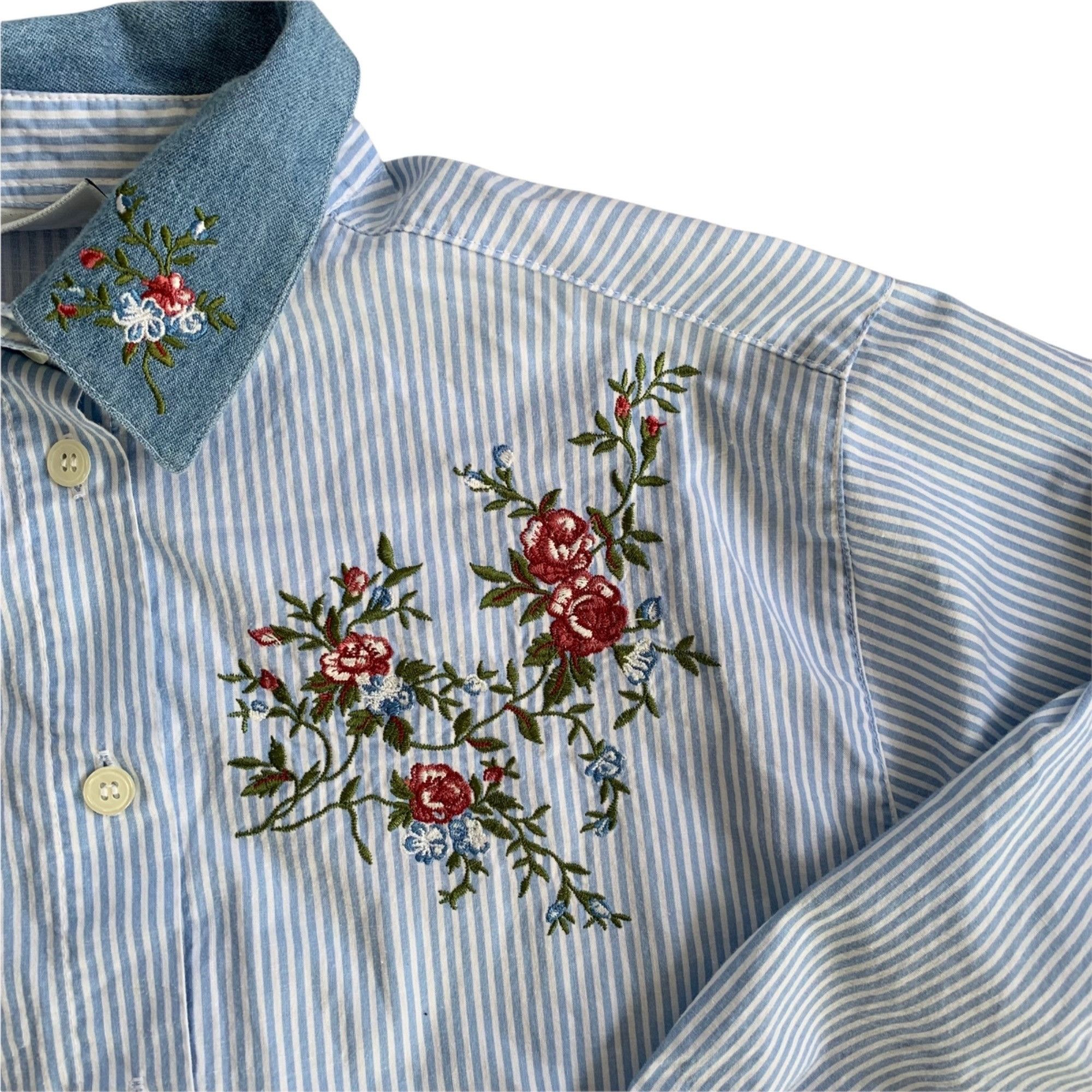 Vintage Vintage Petites Floral Embroidered Denim Collar Button Down Size S / US 4 / IT 40 - 3 Thumbnail