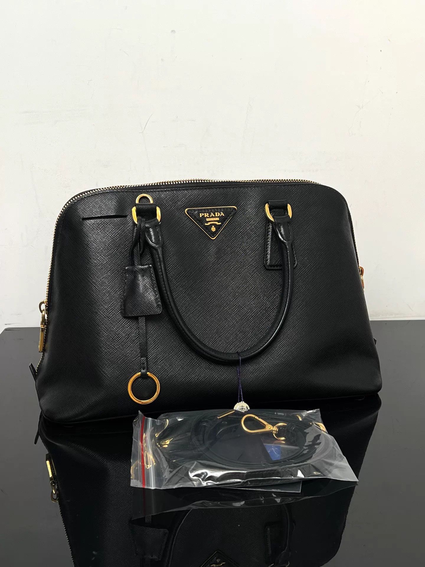 Prada Prada Black & Gold Shell Bag with Strap 98 New Size ONE SIZE - 1 Thumbnail