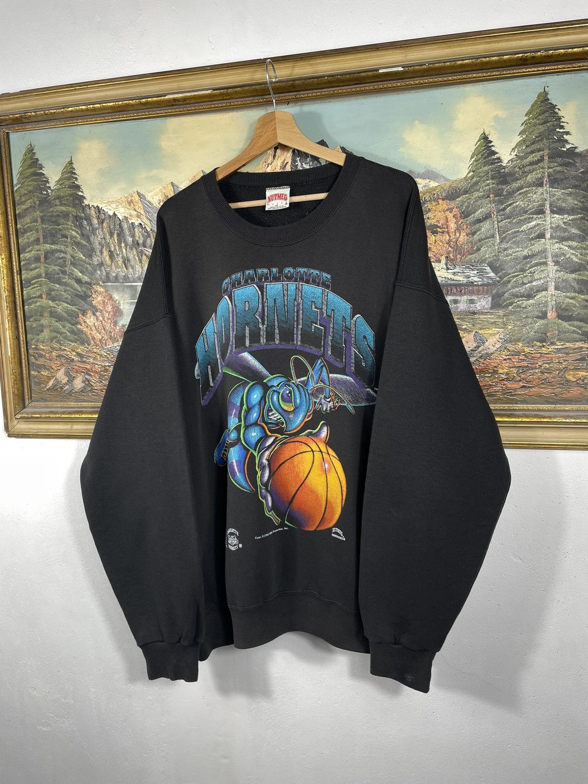NBA × Nutmeg × Vintage Charlotte Hornets Retro 90s Crewneck Baseball Boxy Loose Size US XL / EU 56 / 4 - 2 Thumbnail