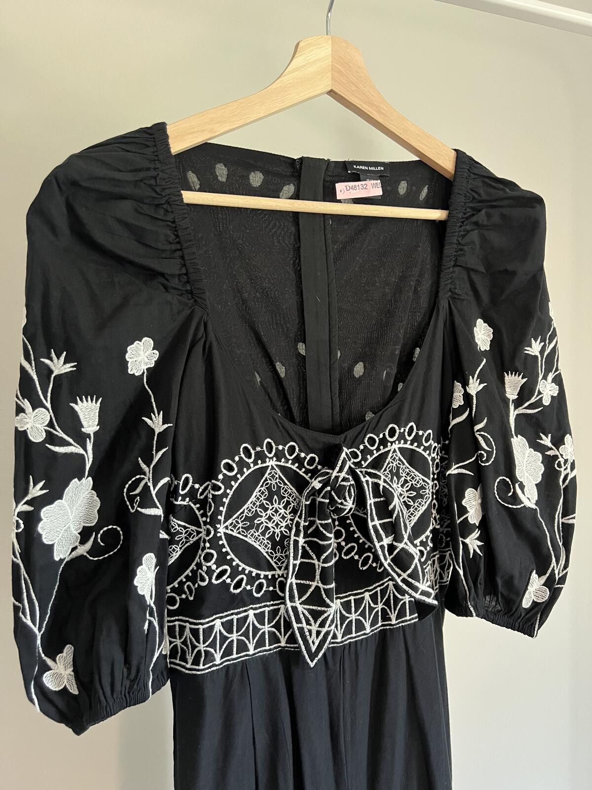 Other Karen Millen Floral Embroidered Woven Black/White Jumpsuit Size 32" / US 10 / IT 46 - 6 Thumbnail