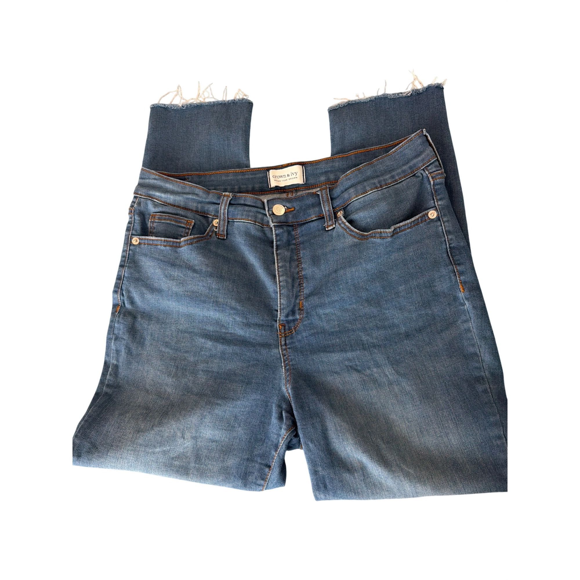 Other Crown & Ivy High Rise Skinny Crop Jeans Blue Denim Raw Hem S Size 34" / US 12 / IT 48 - 1 Thumbnail