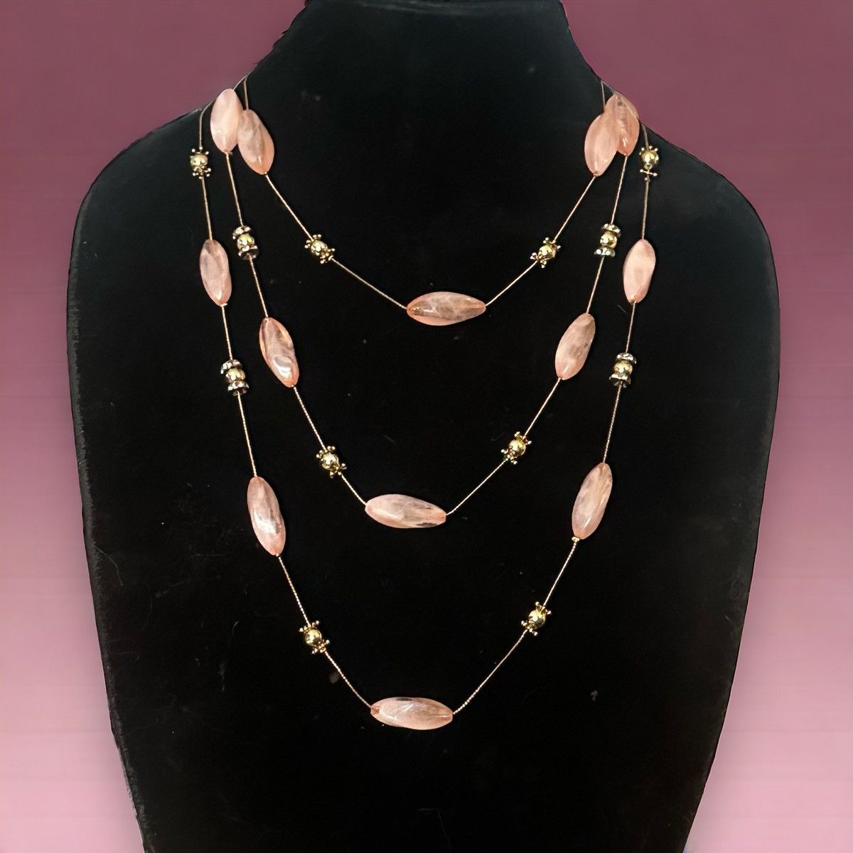 Other Gold tone layered multi strand station pink quartz necklace Size ONE SIZE - 1 Thumbnail