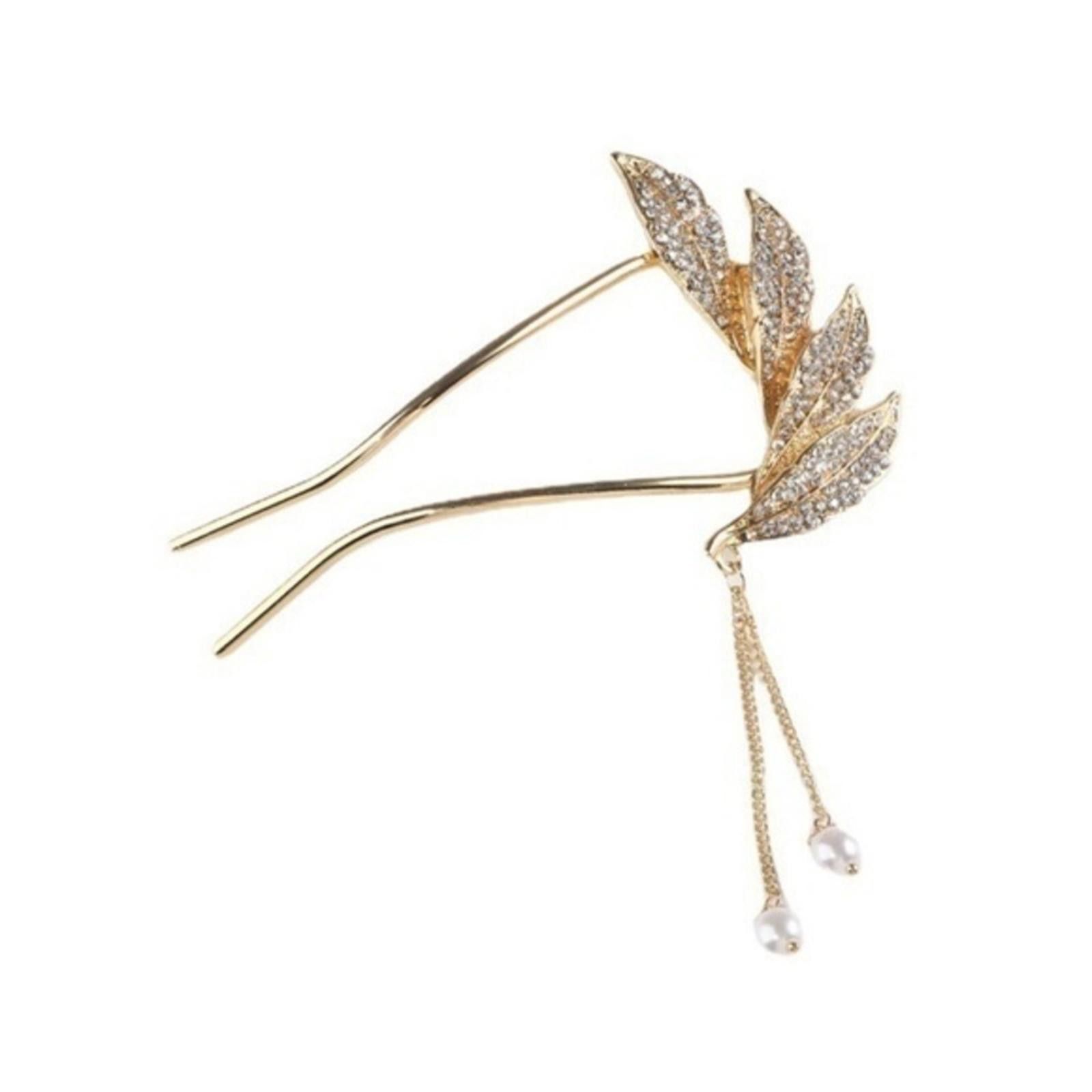 Designer Diamond Hair Fork Silver Feather Hairpin Size ONE SIZE - 4 Thumbnail