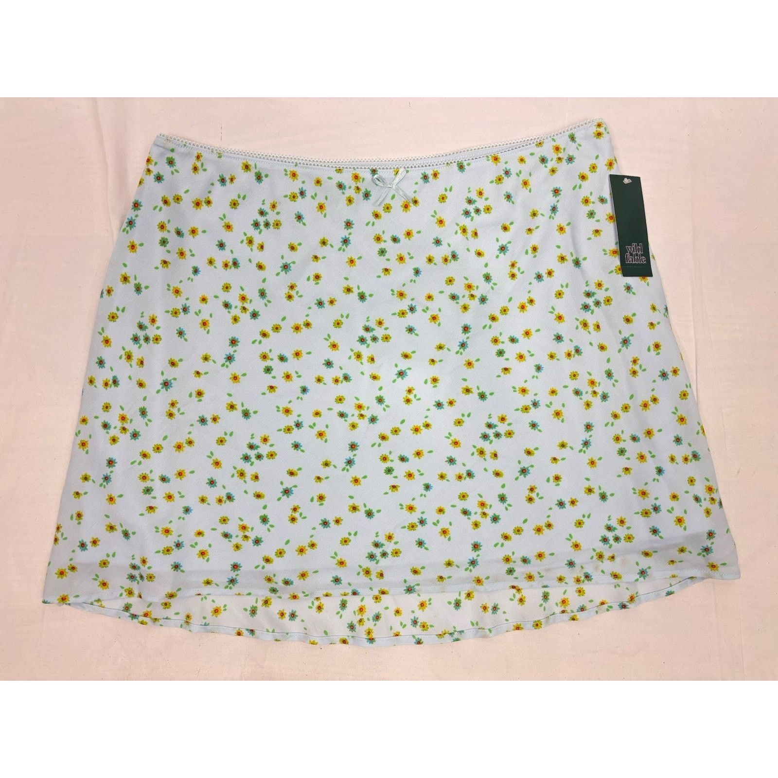 Target Basics NWT Wild Fable A Line Mini Skirt Light Aqua Blue Floral Sz L Size 32" / US 10 / IT 46 - 1 Thumbnail