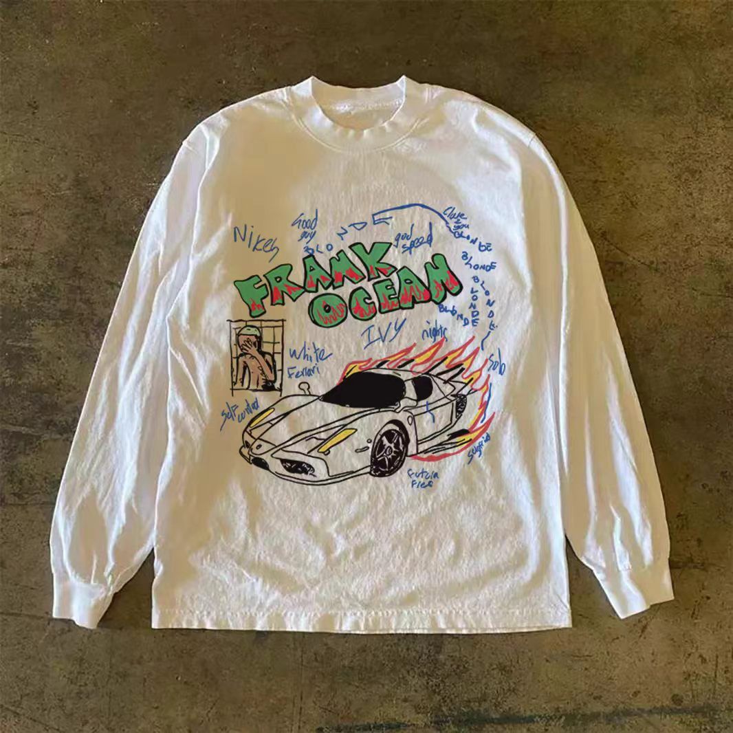 Vintage White Vintage Classic Racing Print Long-Sleeve T-Shirt Size US M / EU 48-50 / 2 - 1 Thumbnail