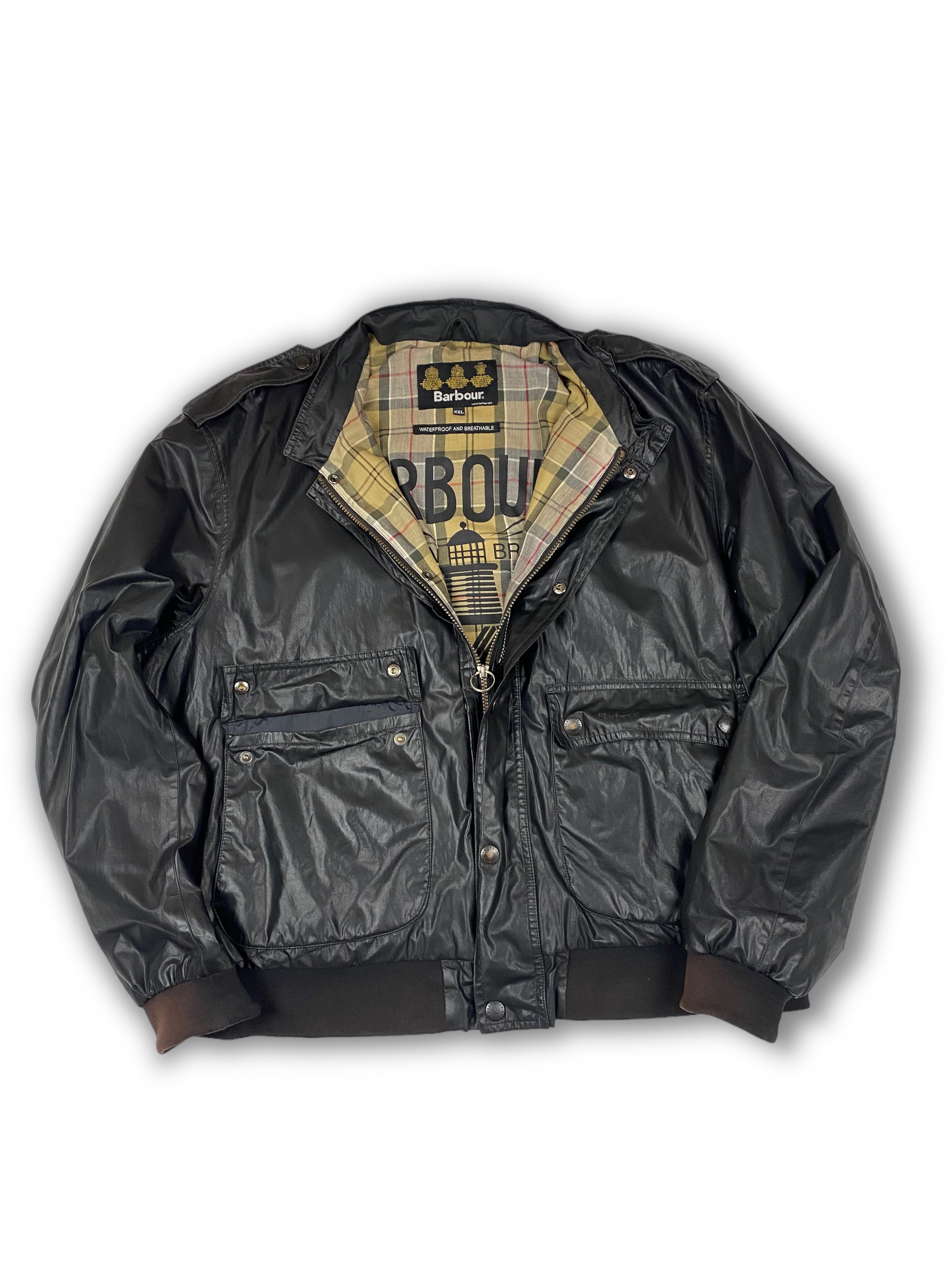 Barbour Vintage BARBOUR Super Rare Black Shining Biker Jacket M543 Size US XXL / EU 58 / 5 - 7 Thumbnail