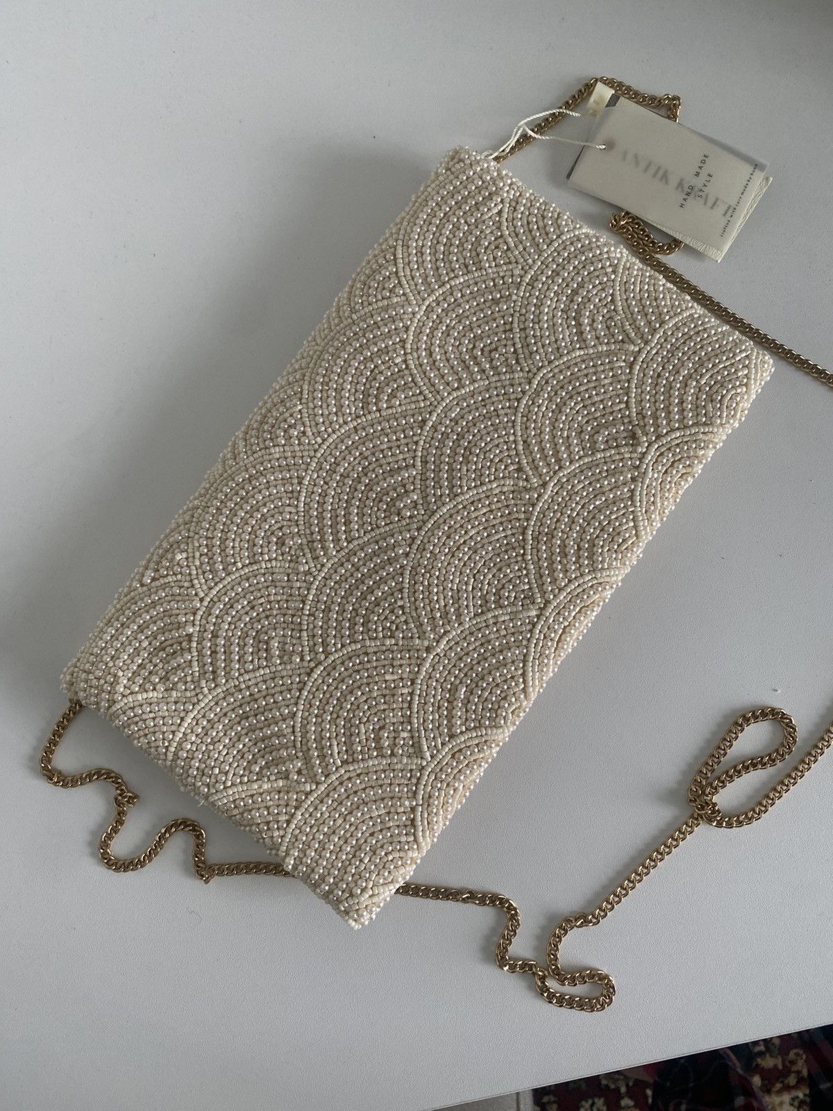 Other NWT Antik Kraft Hand Made Beaded Clutch Crossbody Cream Bag Size ONE SIZE - 4 Thumbnail