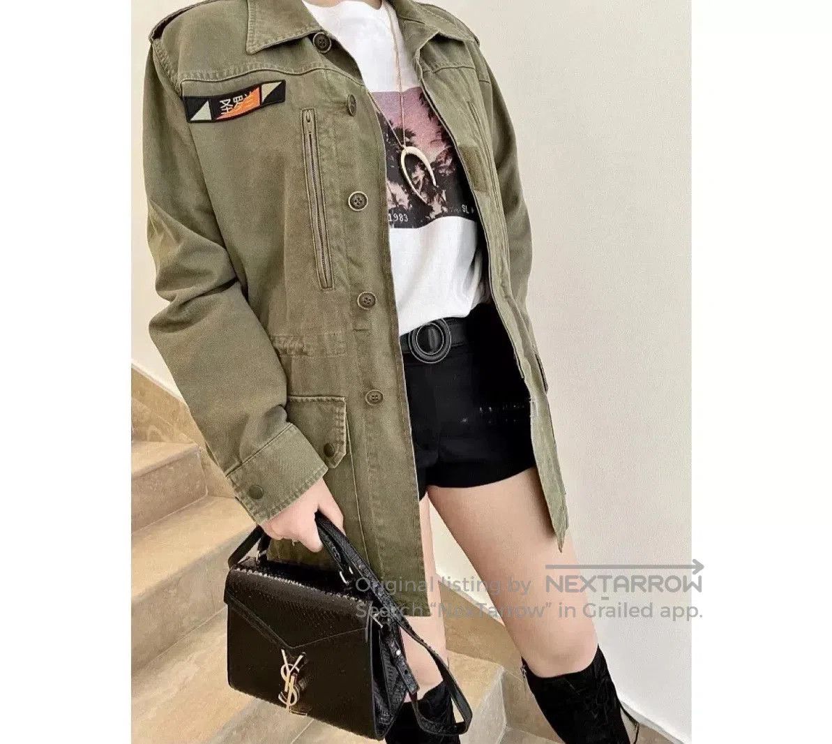 Saint Laurent Paris army green distressed logo denim jacket. Size US L / EU 52-54 / 3 - 7 Thumbnail