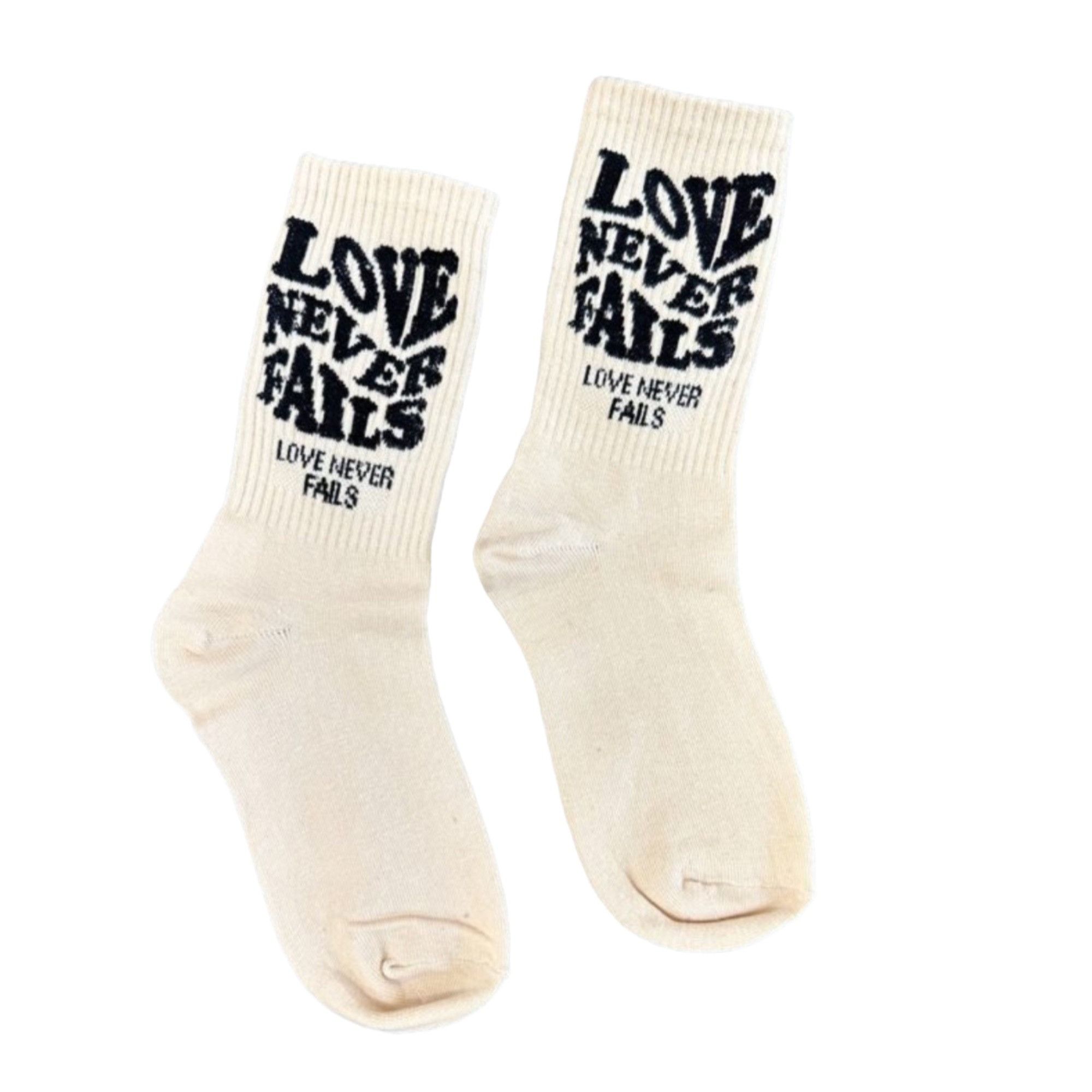 Other NWT Love Never Fails White Crew Socks Unisex Size 6-12 Size ONE SIZE - 1 Preview