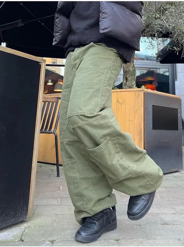 Japanese Brand Solid baggy jeans wide legs hip-hop street style Y2k Size US 34 / EU 50 - 3 Thumbnail