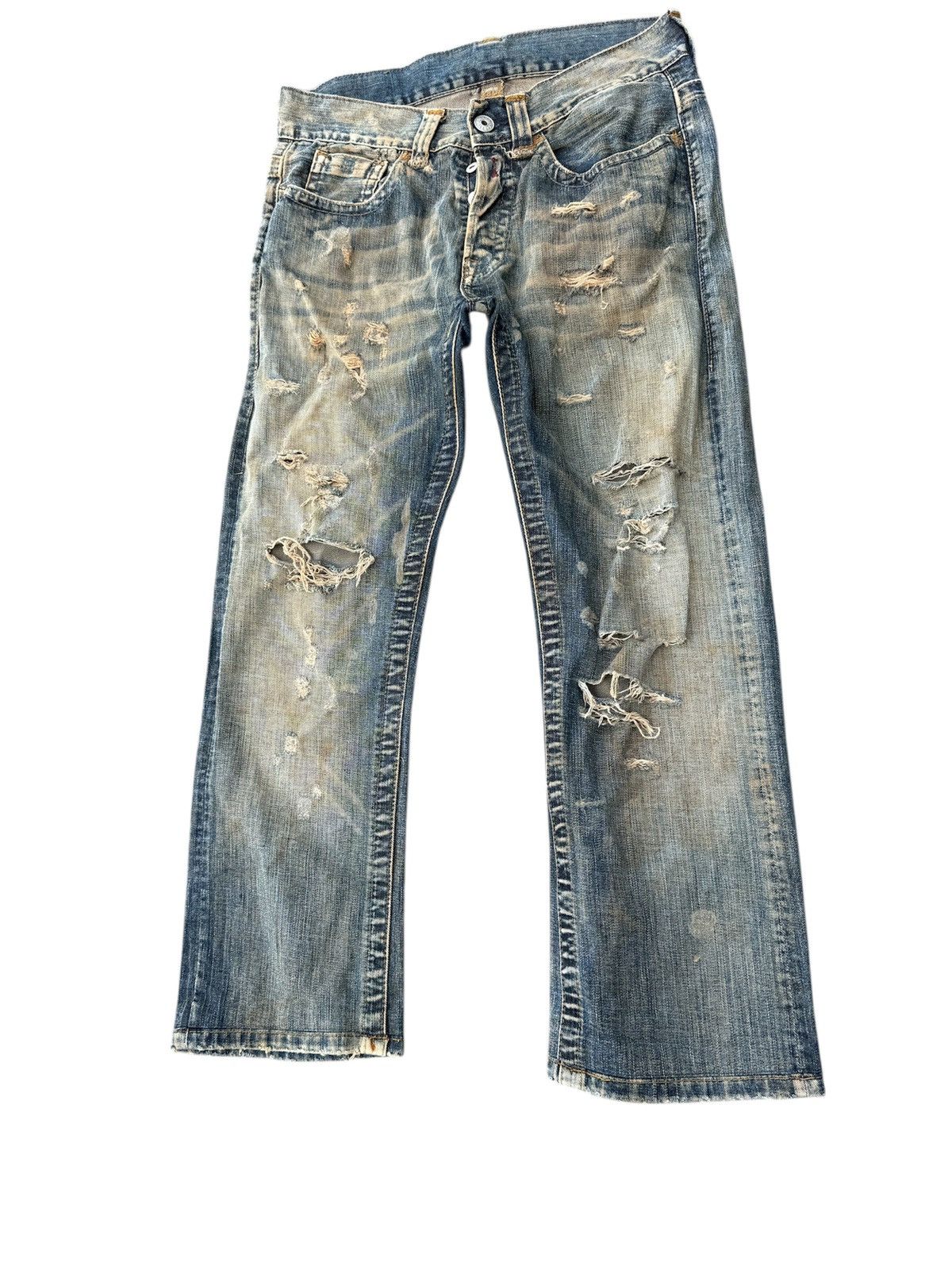 Replay × Vintage REPLAY RIPPED DESIGN JEANS STRAIGHT BUTTON FLY Size US 33 - 2 Thumbnail