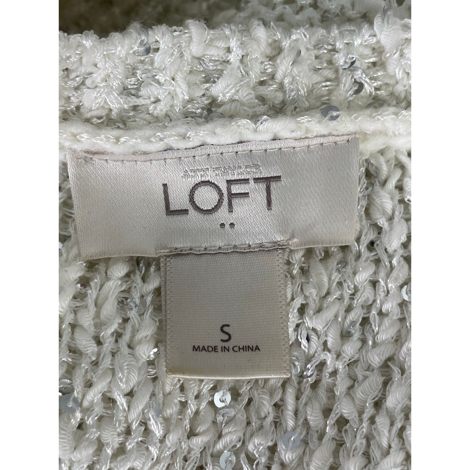 Loft LOFT White Sequin Knit Sweater Tunic Sheer Hem Women's Small Size S / US 4 / IT 40 - 3 Thumbnail
