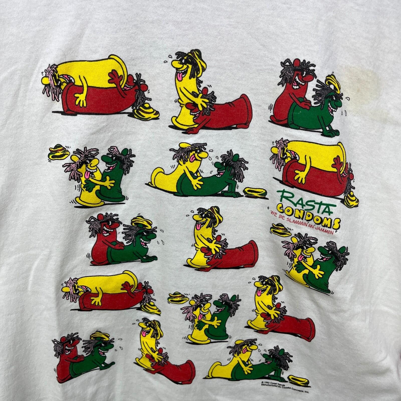 Vintage Vintage 1993 Sex Rasta Condoms Novelty T Shirt Comedy L Size US L / EU 52-54 / 3 - 5 Thumbnail
