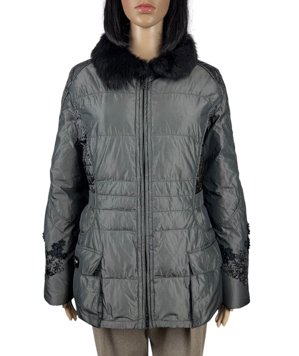 Bogner Sonia Bogner Down Jacket Real Fur Collar Embroidered Flowers Size L / US 10 / IT 46 - 2 Thumbnail