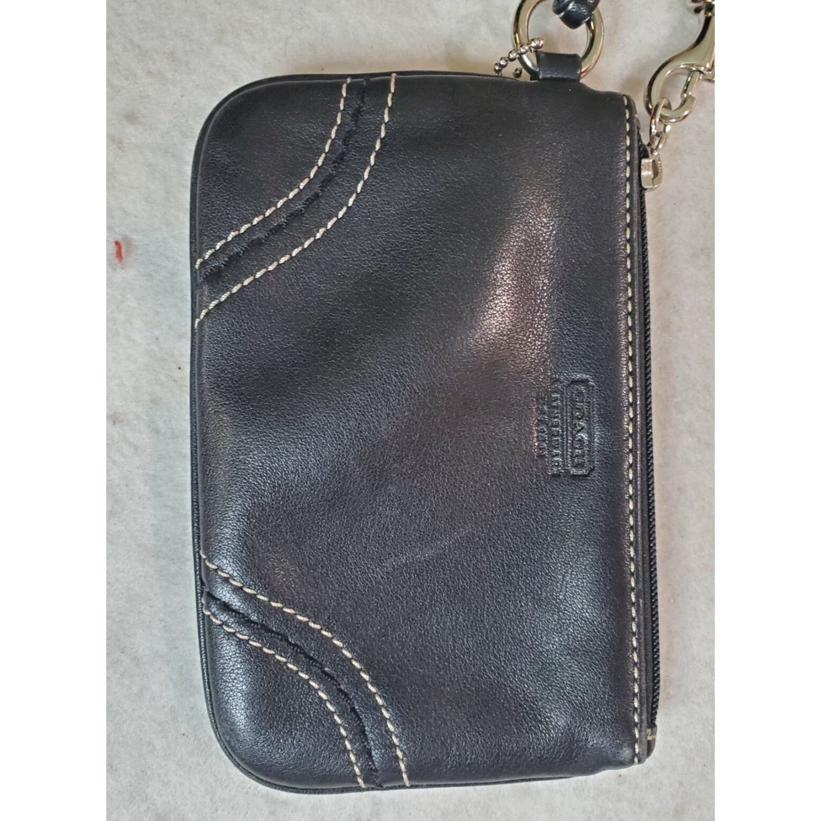 Coach VINTAGE Coach Wristlet Mini Purse Black Leather Signature Embossed Size ONE SIZE - 2 Thumbnail