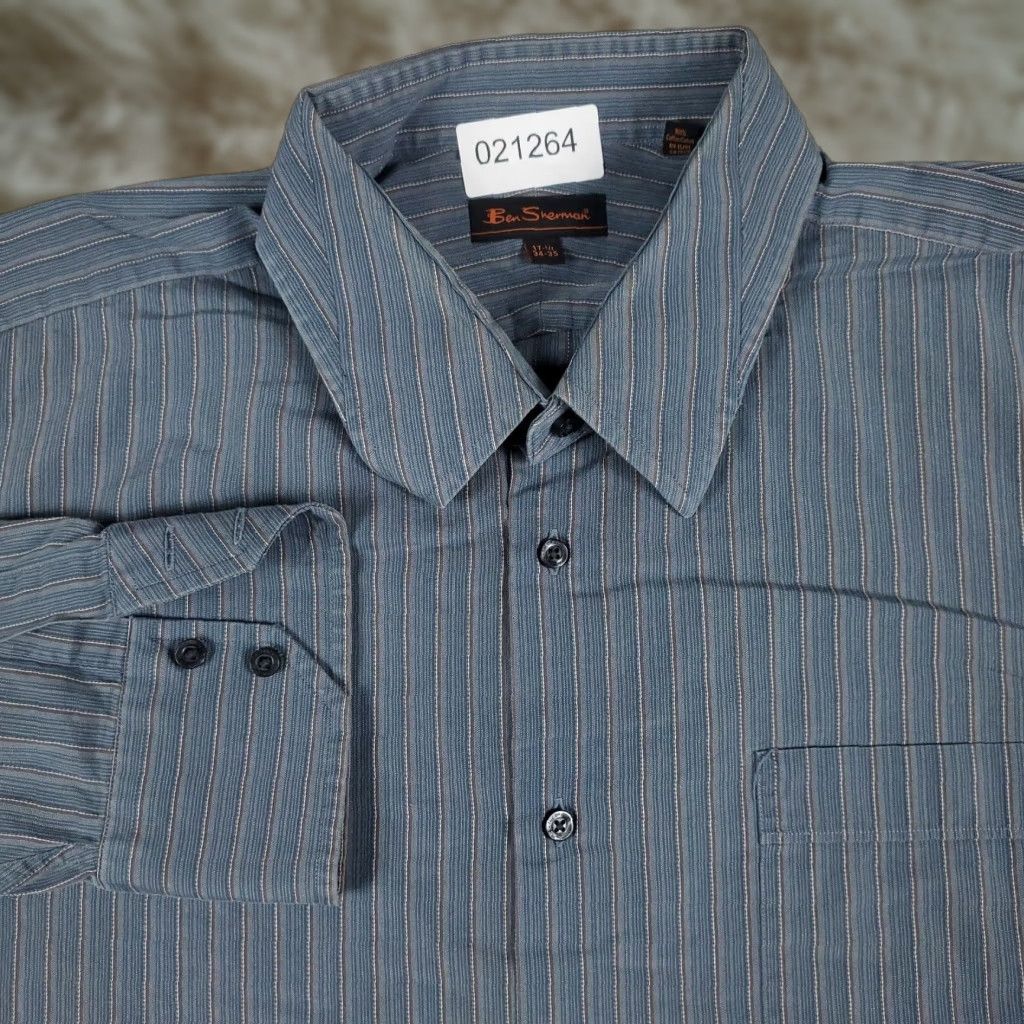 Ben Sherman Ben Sherman Dress Shirt Mens 17.5 Blue Striped Long Sleeve Button Up Size 46R - 1 Thumbnail